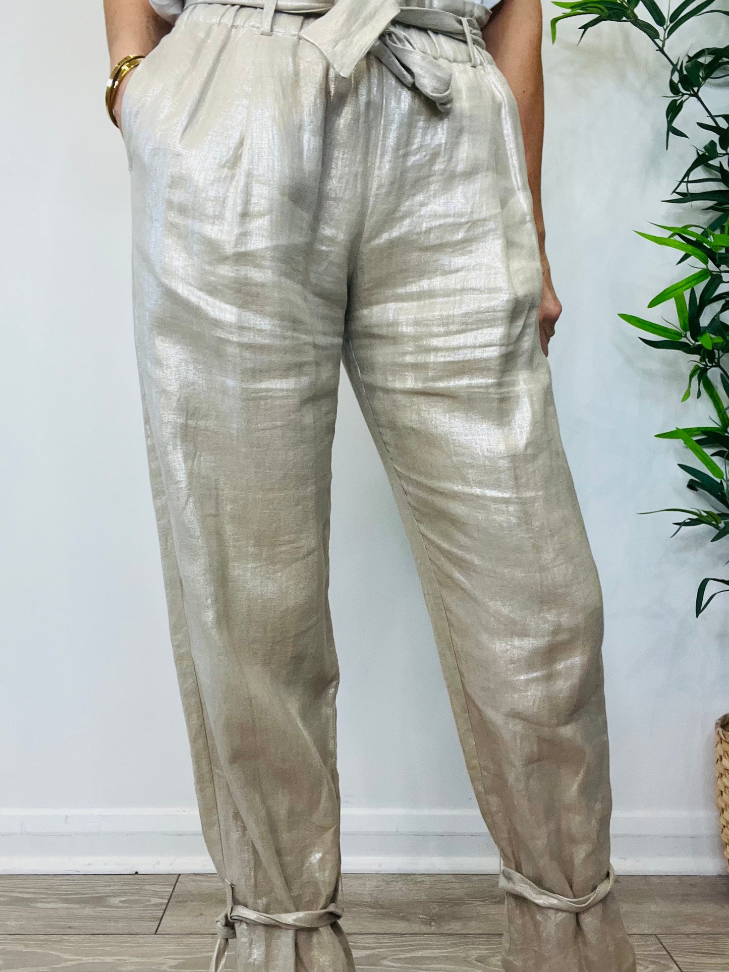 Metallic Linen Trousers - Size M