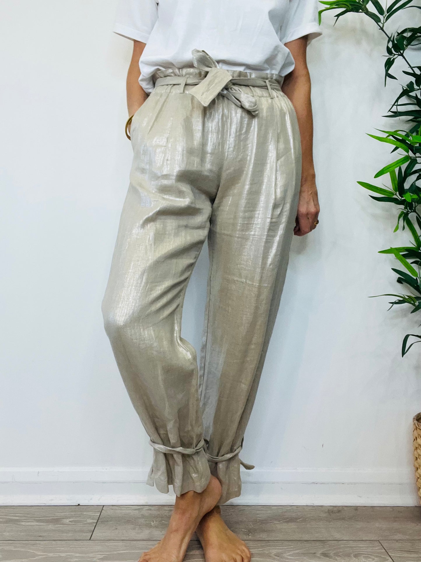 Metallic Linen Trousers - Size M