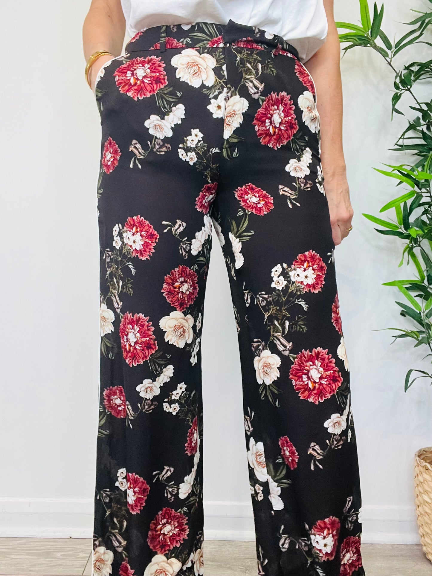 Floral Silk Trousers - Size 10