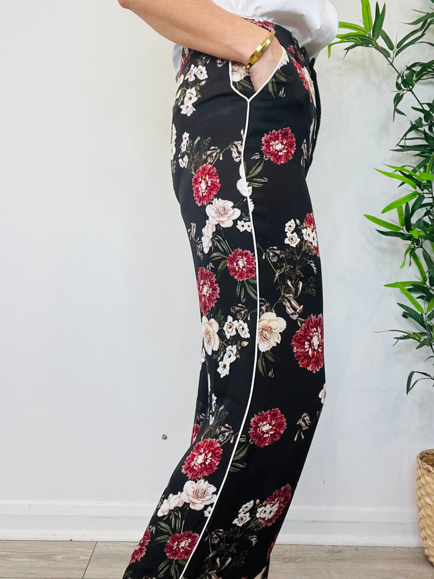 Floral Silk Trousers - Size 10