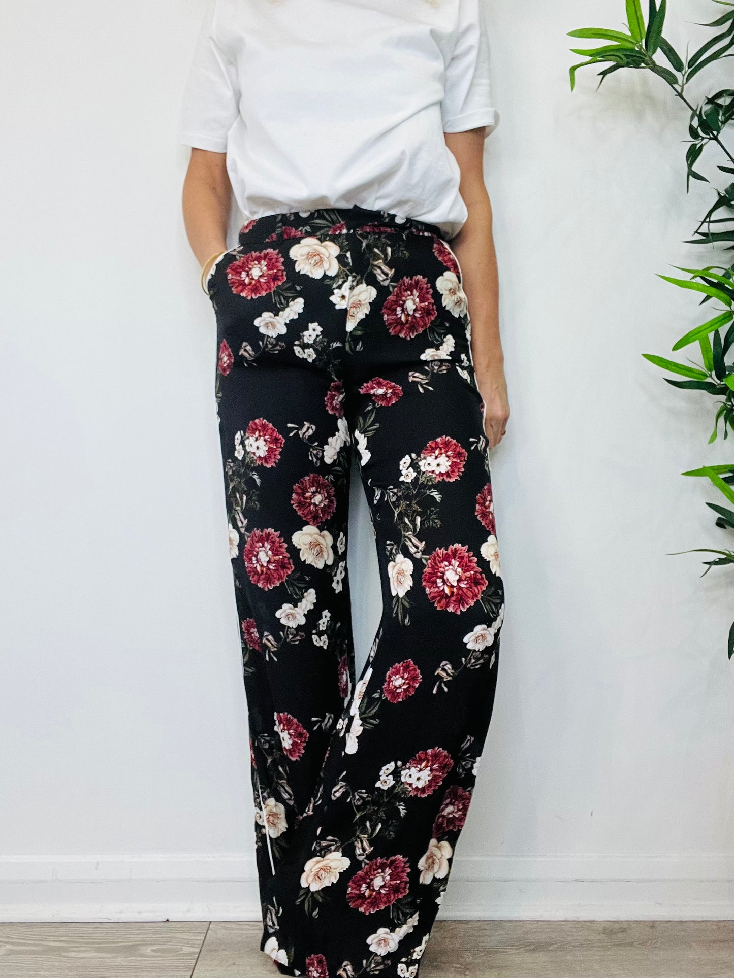 Floral Silk Trousers - Size 10