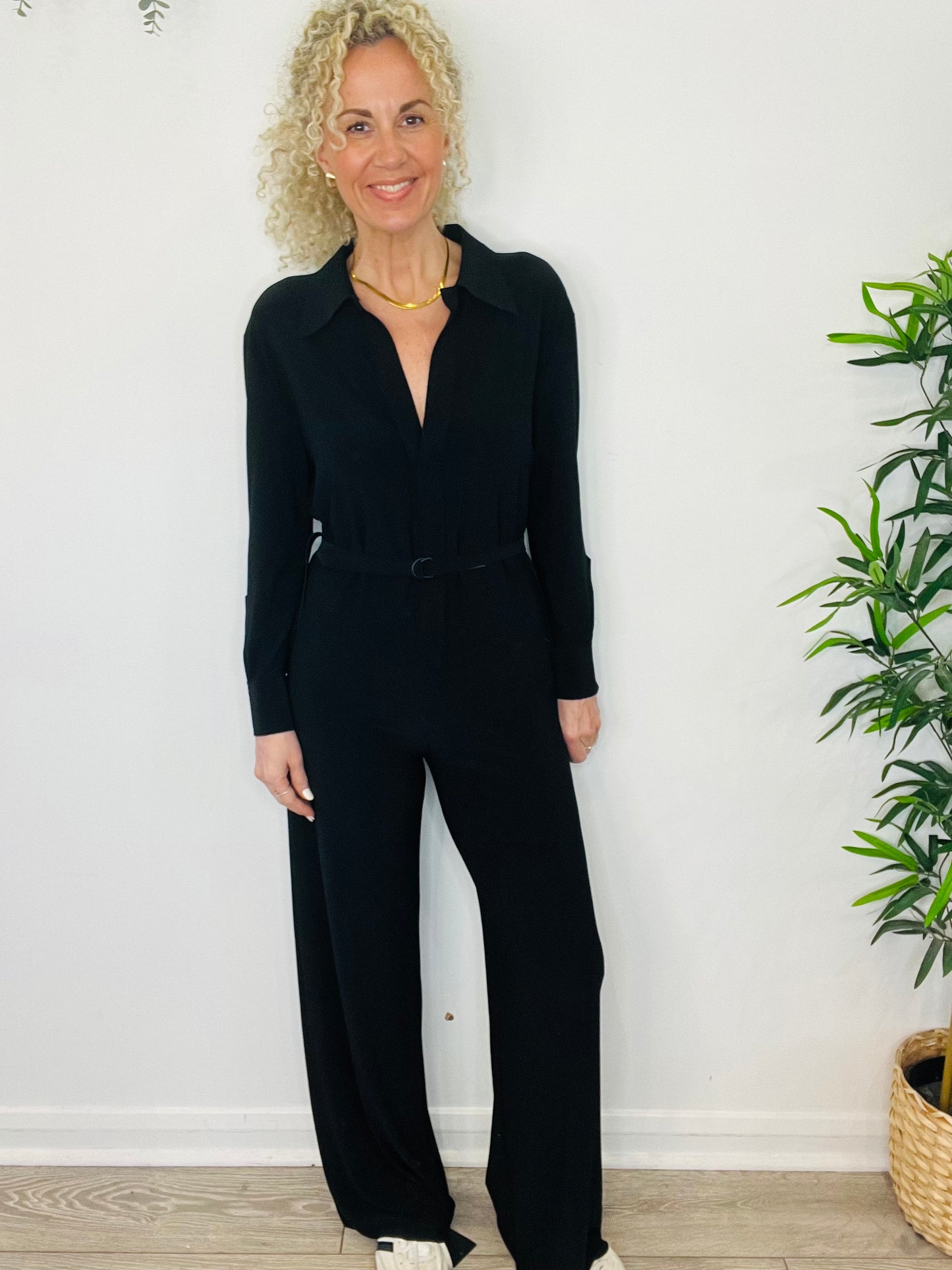 Stretch Belted Jumpsuit - Size S