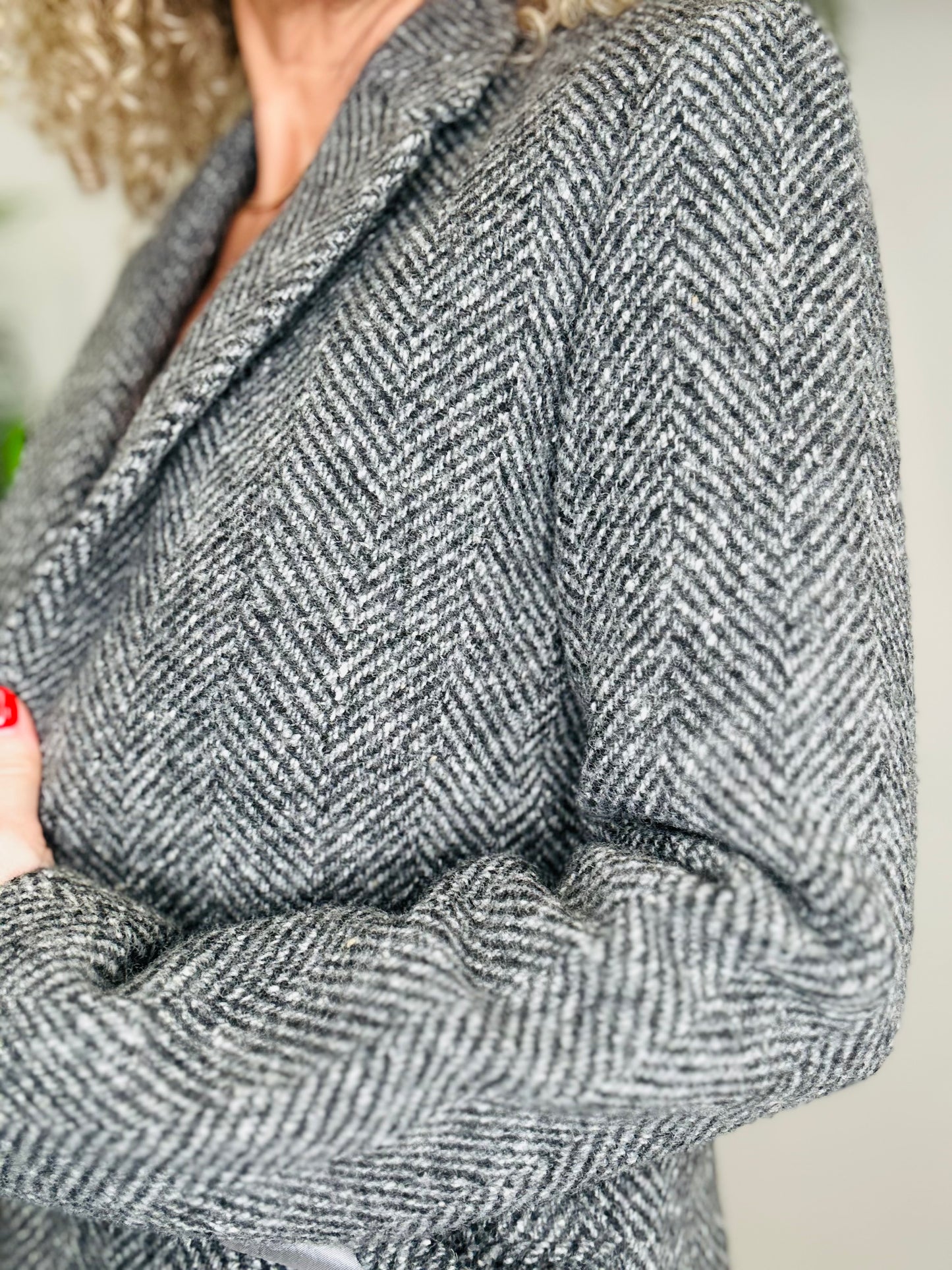 Herringbone Wool Coat - Size 10