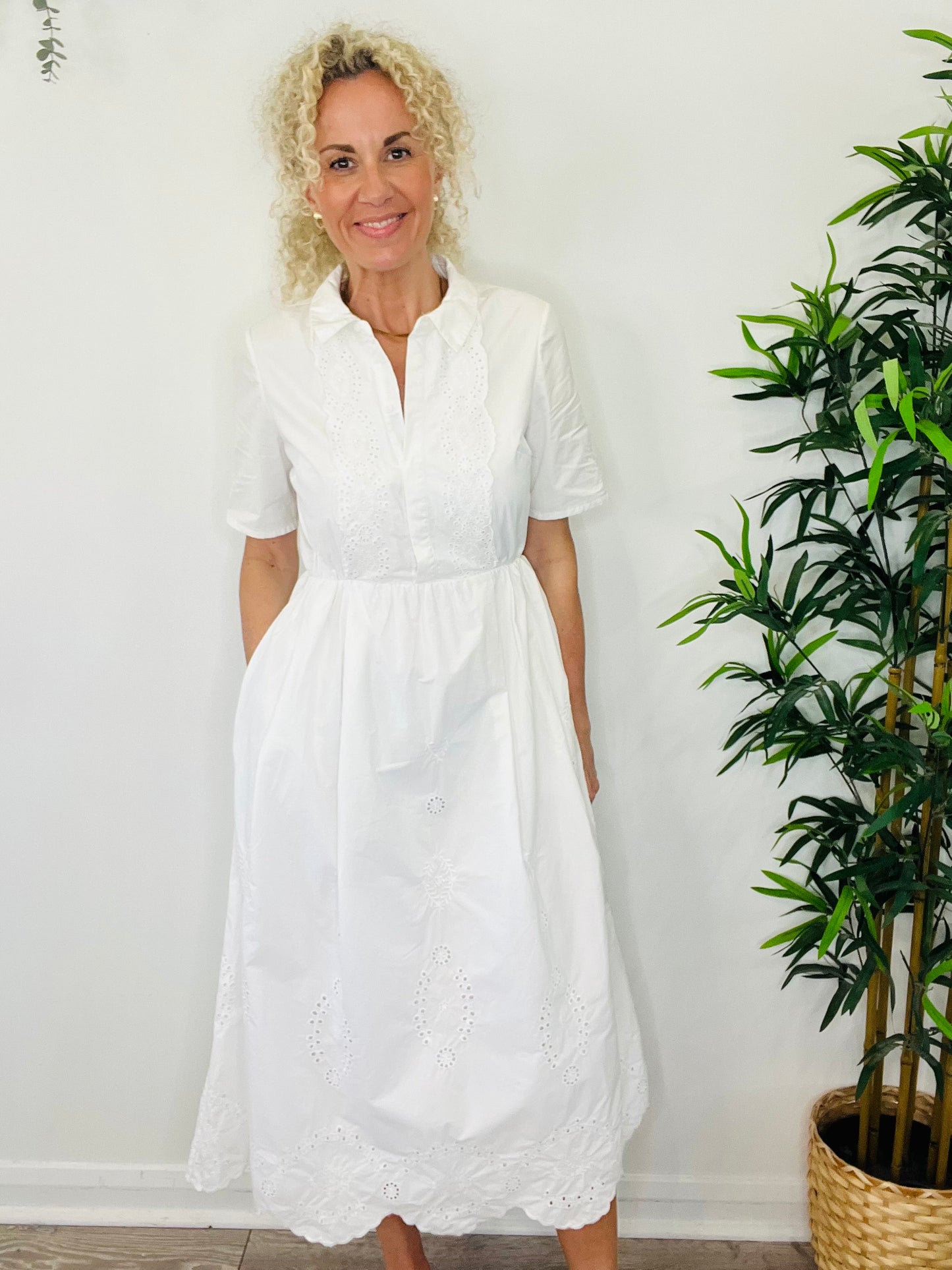 Broderie Midi Dress - Size 10