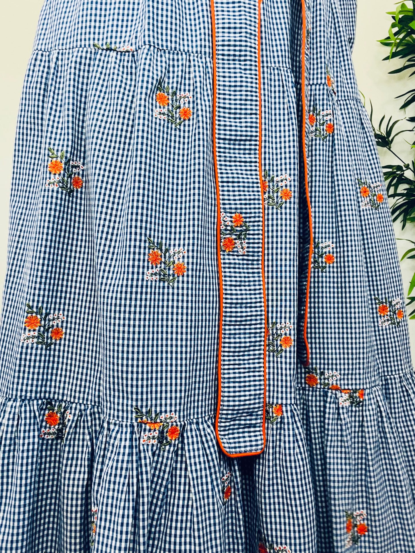 Embroidered Check Dress - Size M