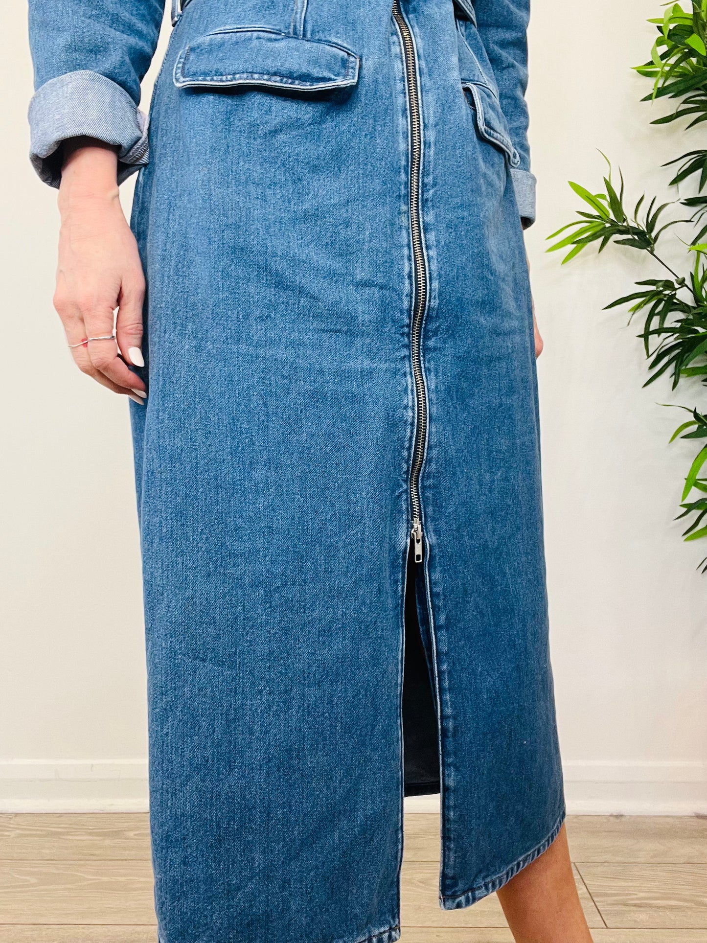 Denim Zip Front Dress - Size 40