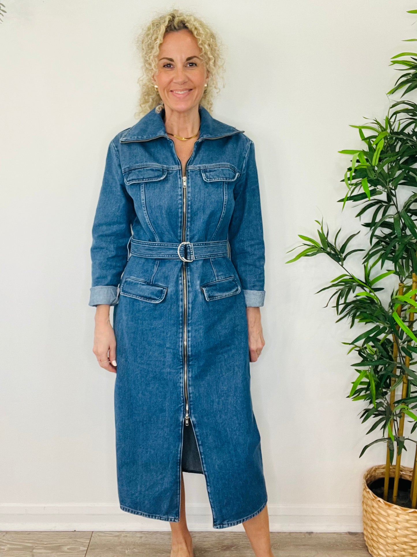 Denim Zip Front Dress - Size 40