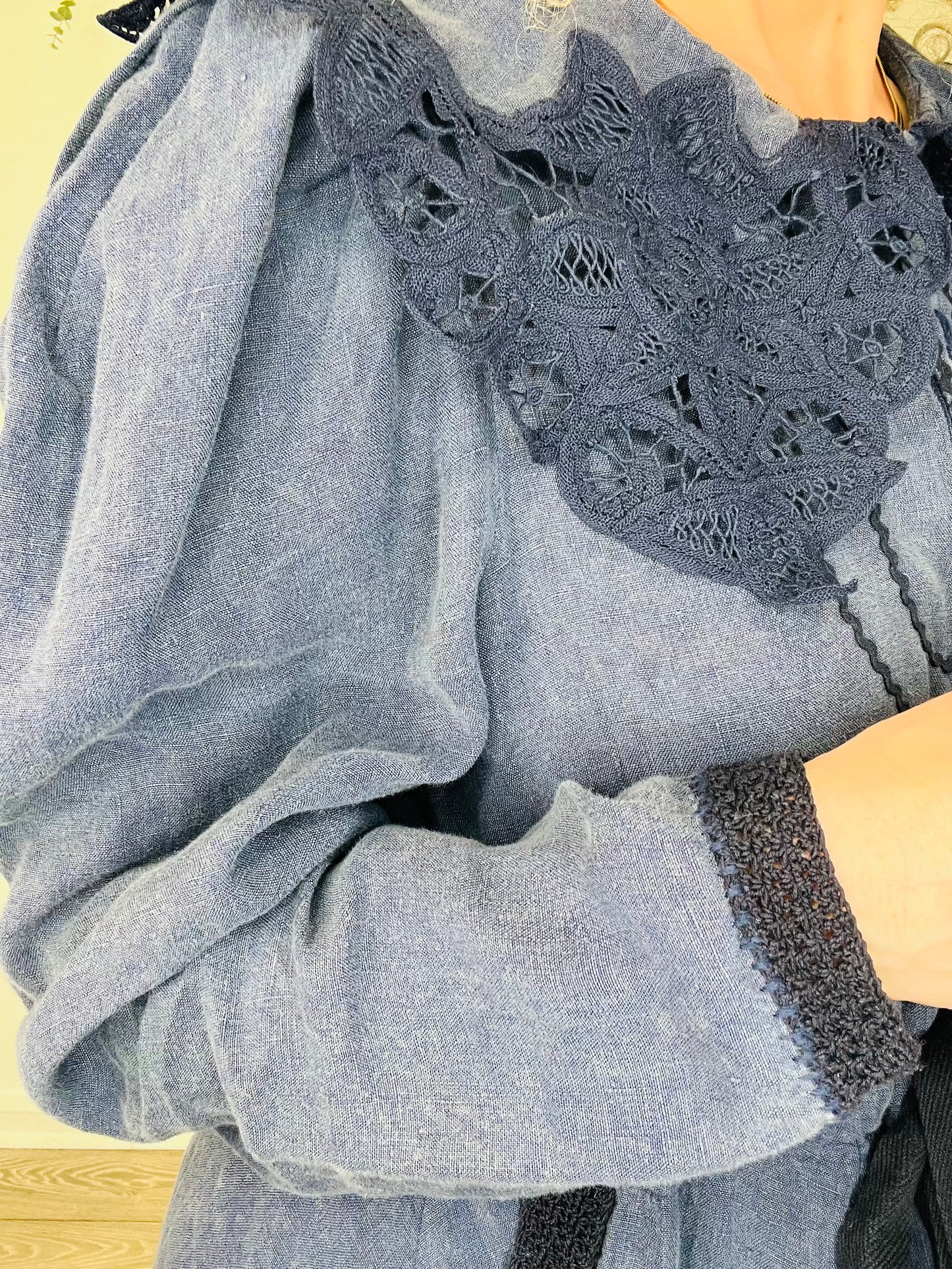 Lace Collar Linen Dress - Size 10