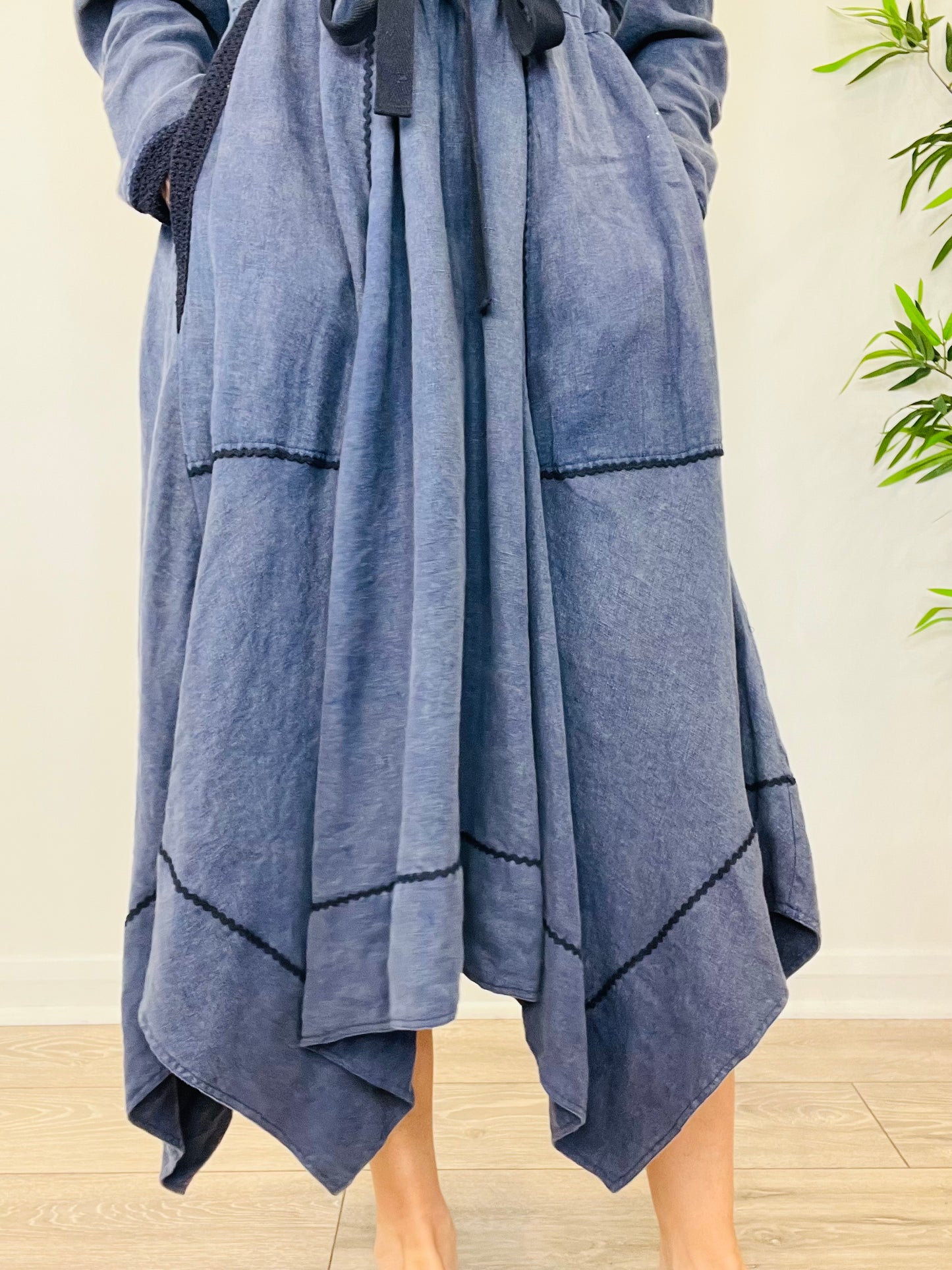 Lace Collar Linen Dress - Size 10