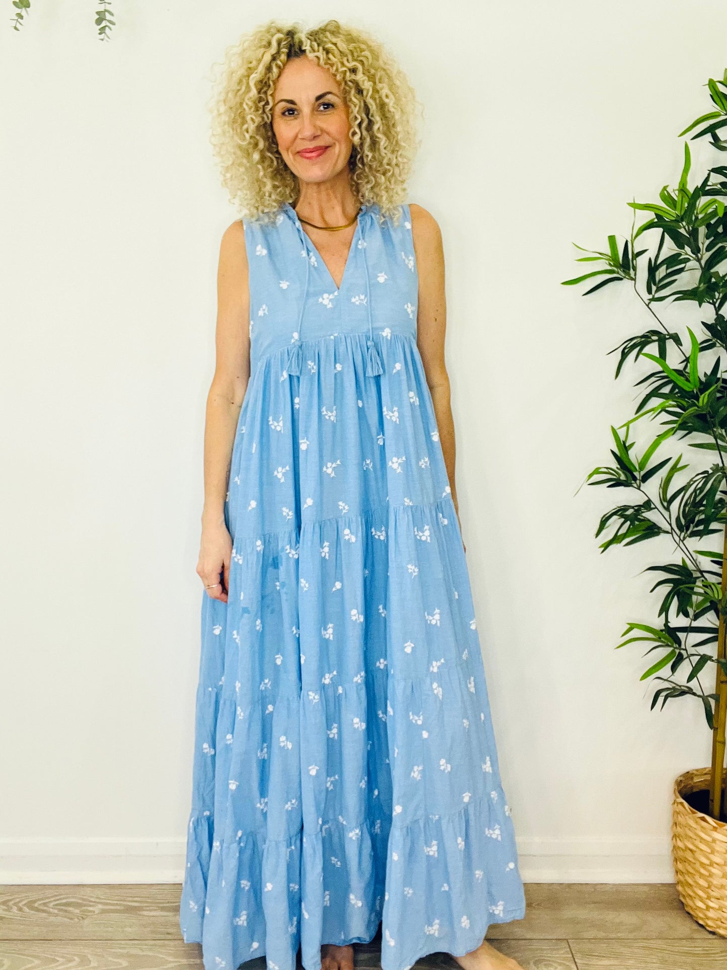 Embroidered Maxi Dress - Size 40