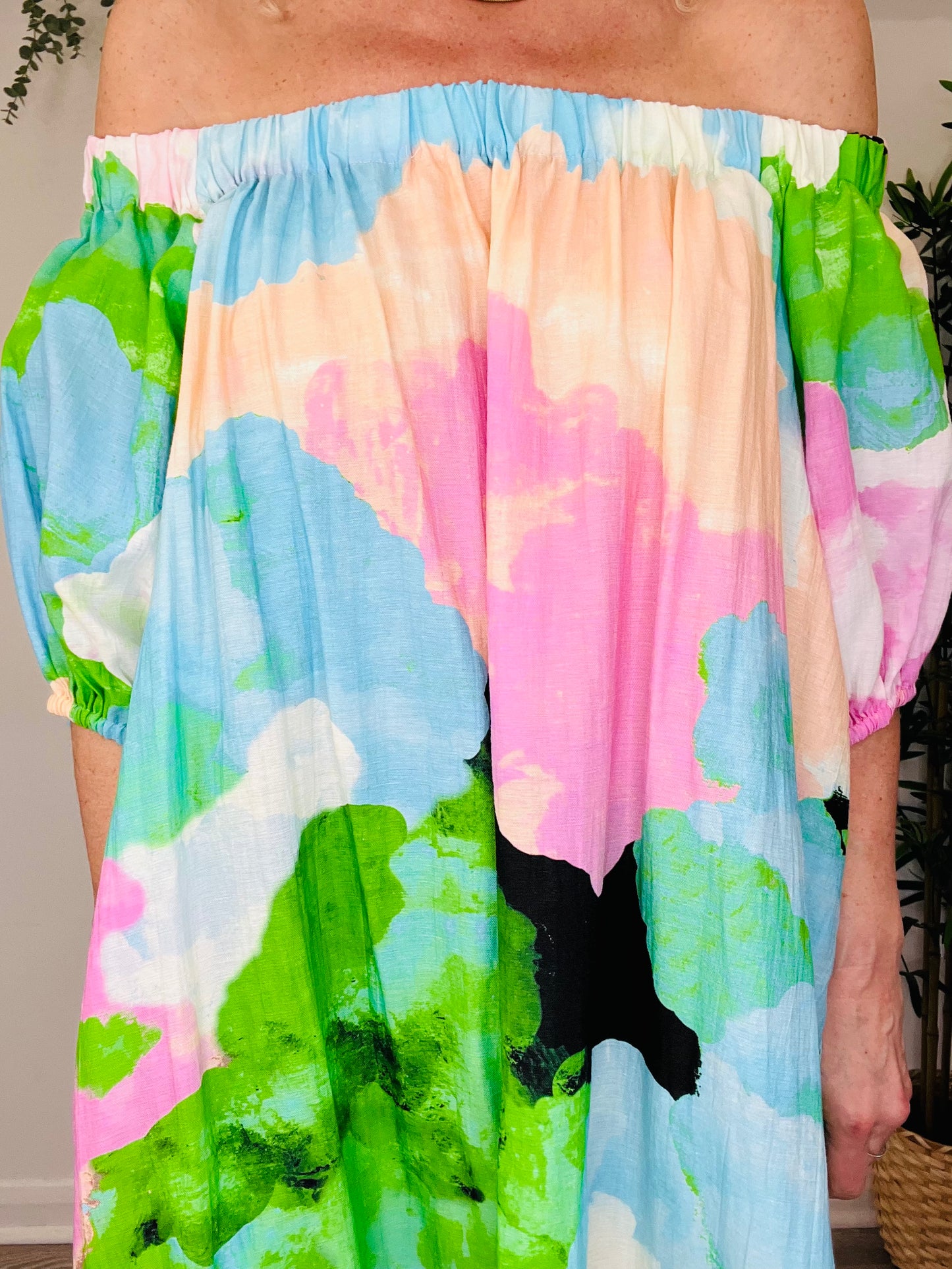 Patterned Off-Shoulder Dress - Size S