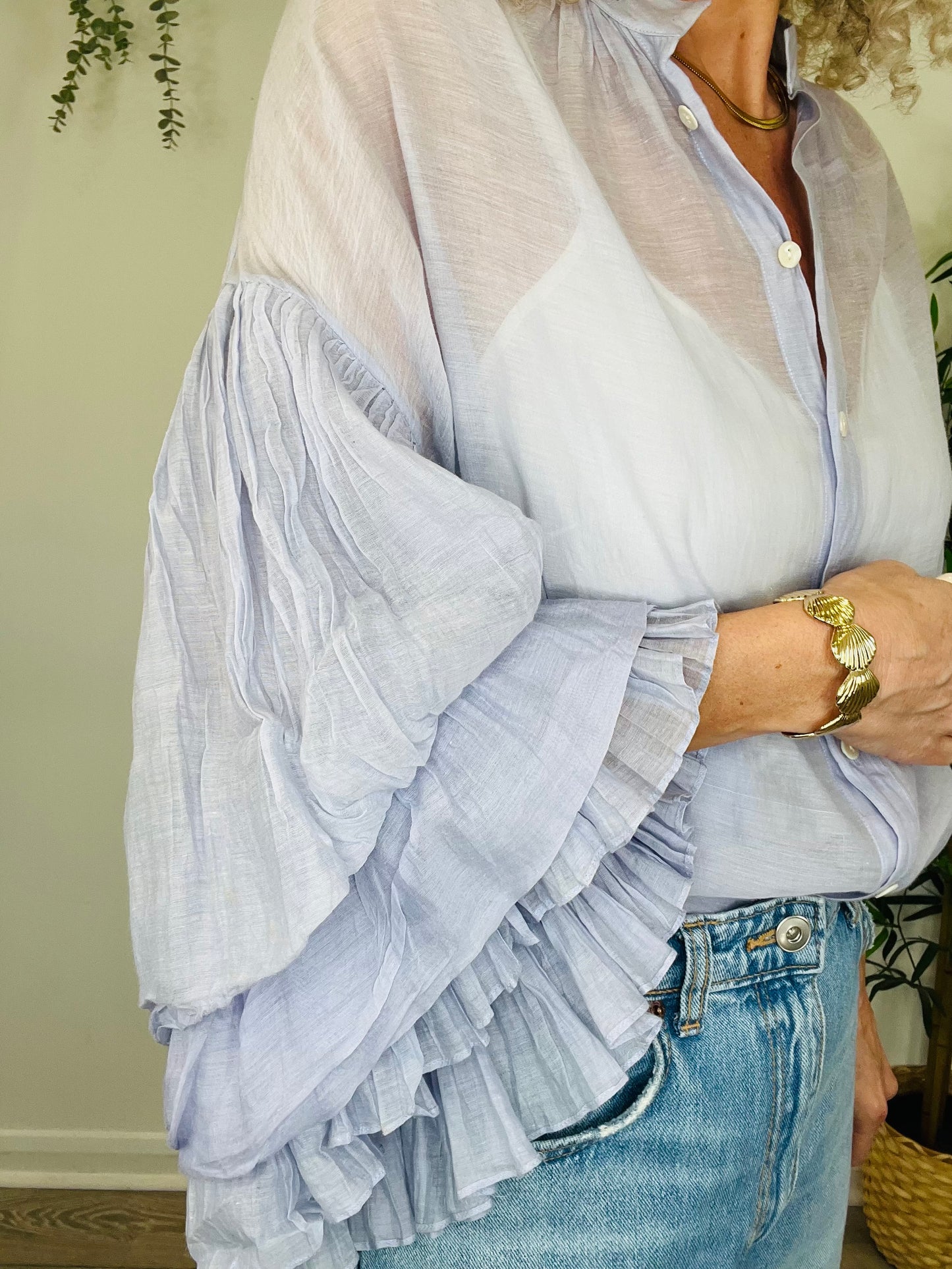 Frill Sleeve Shirt - Size S