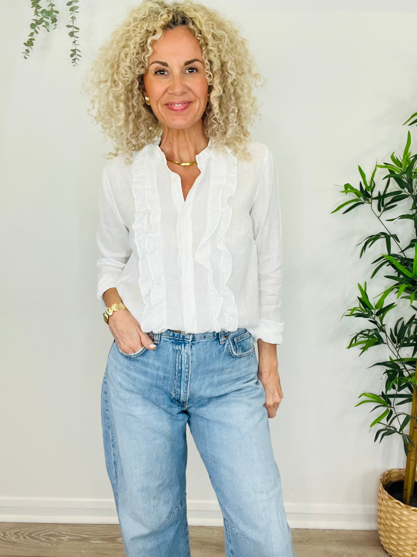 Linen Frill Shirt - Size S
