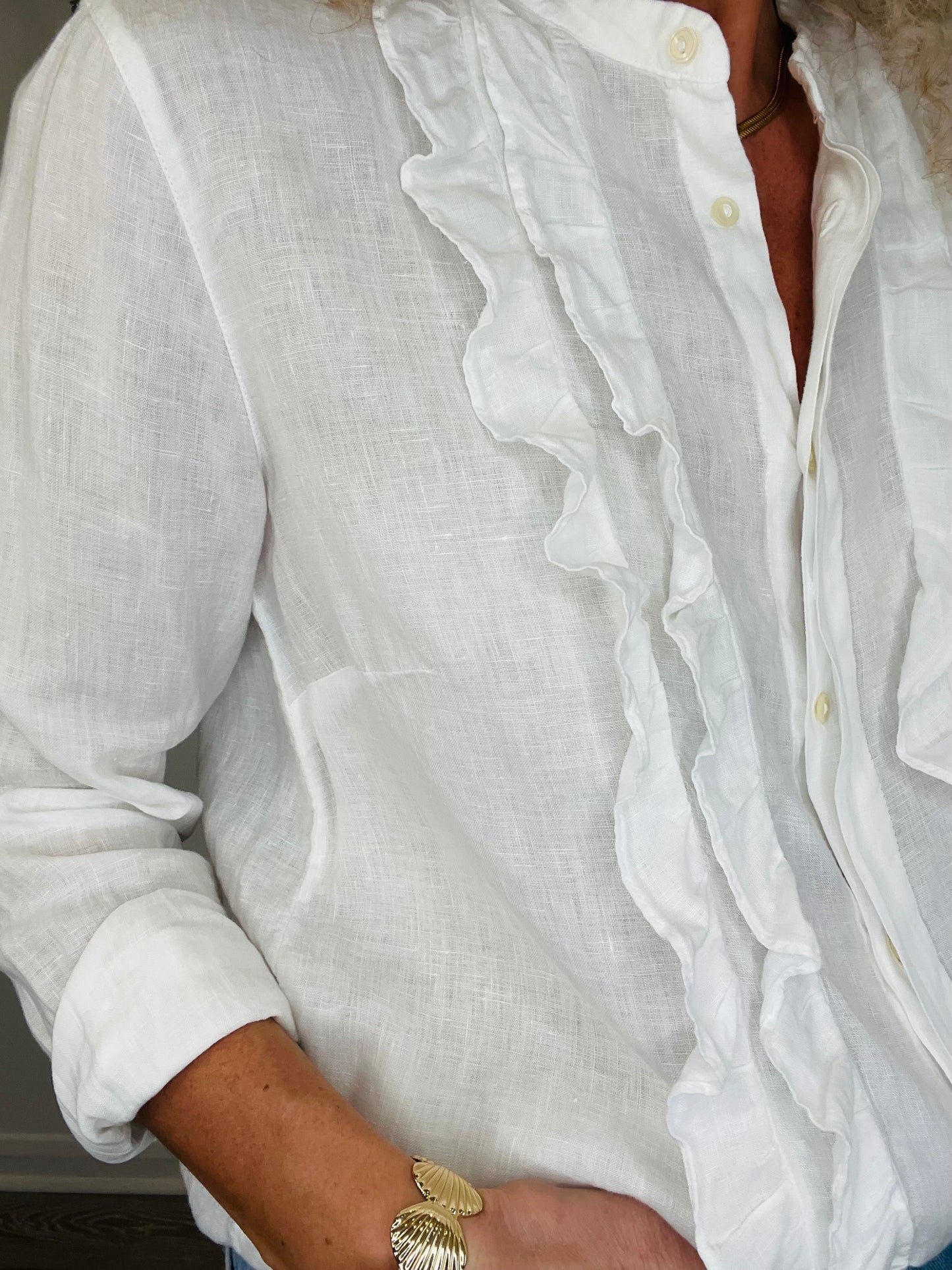 Linen Frill Shirt - Size S