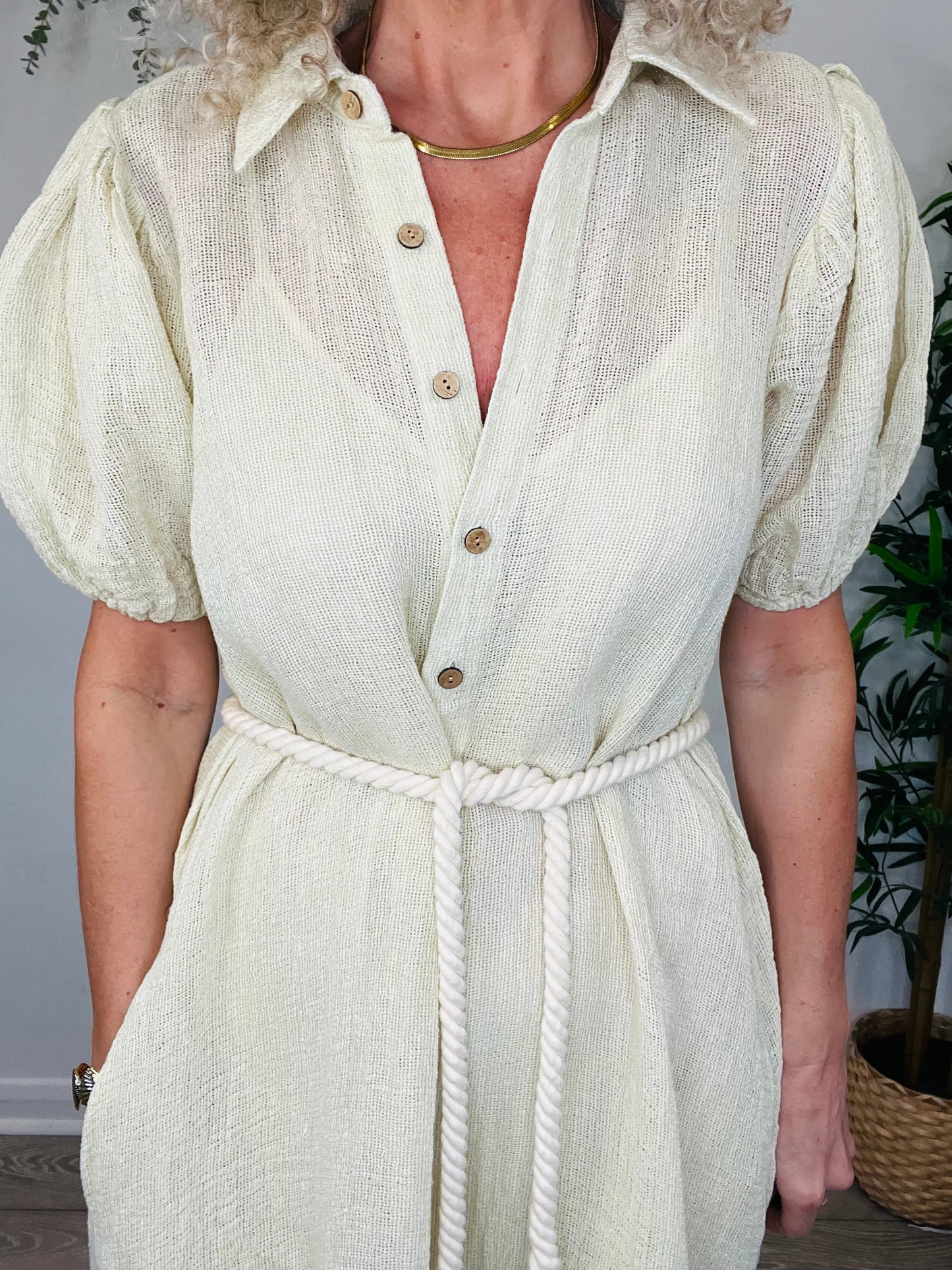 Linen Midi Dress - Size S