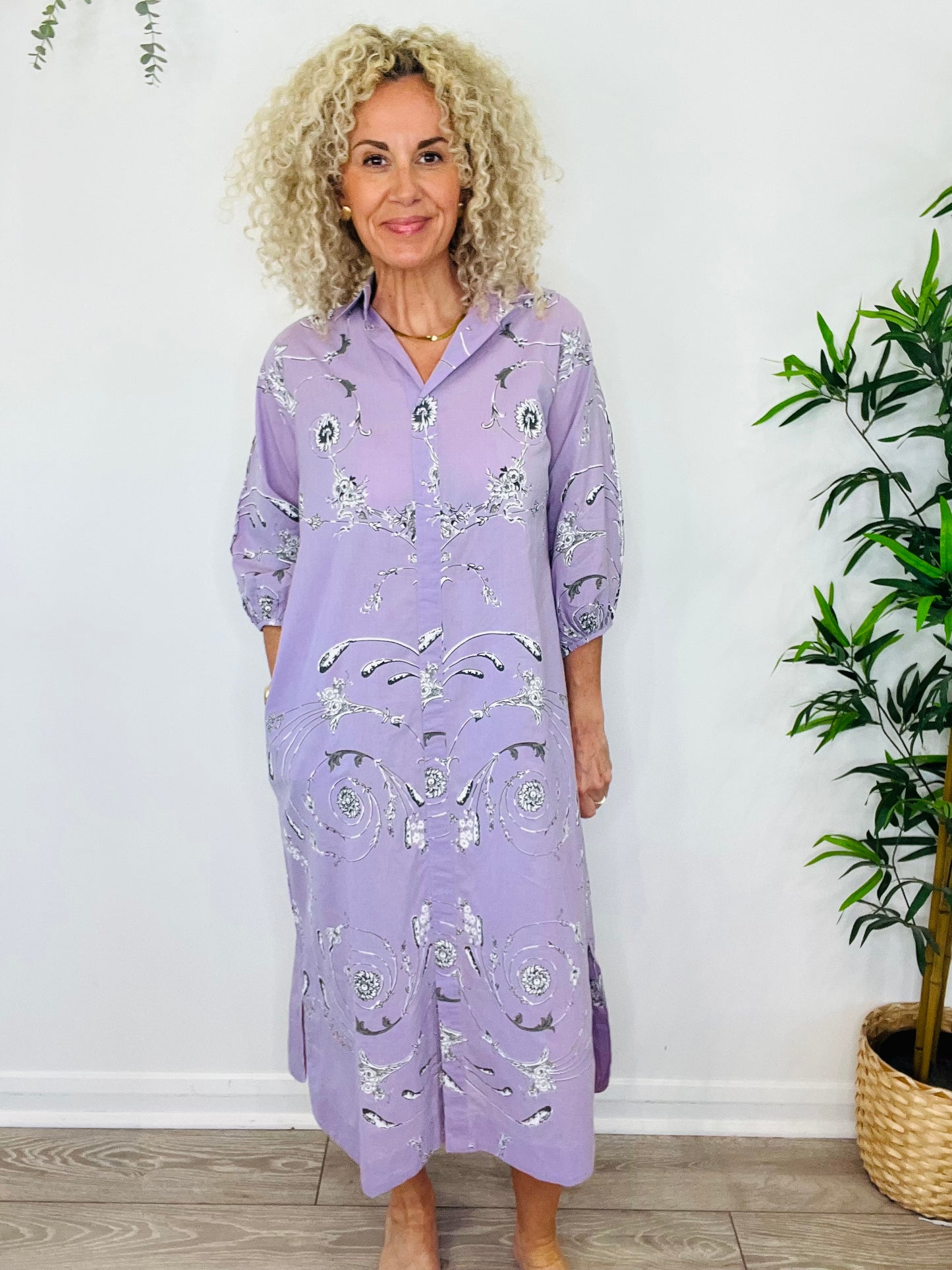 Patterned Shirt Dress - Size S