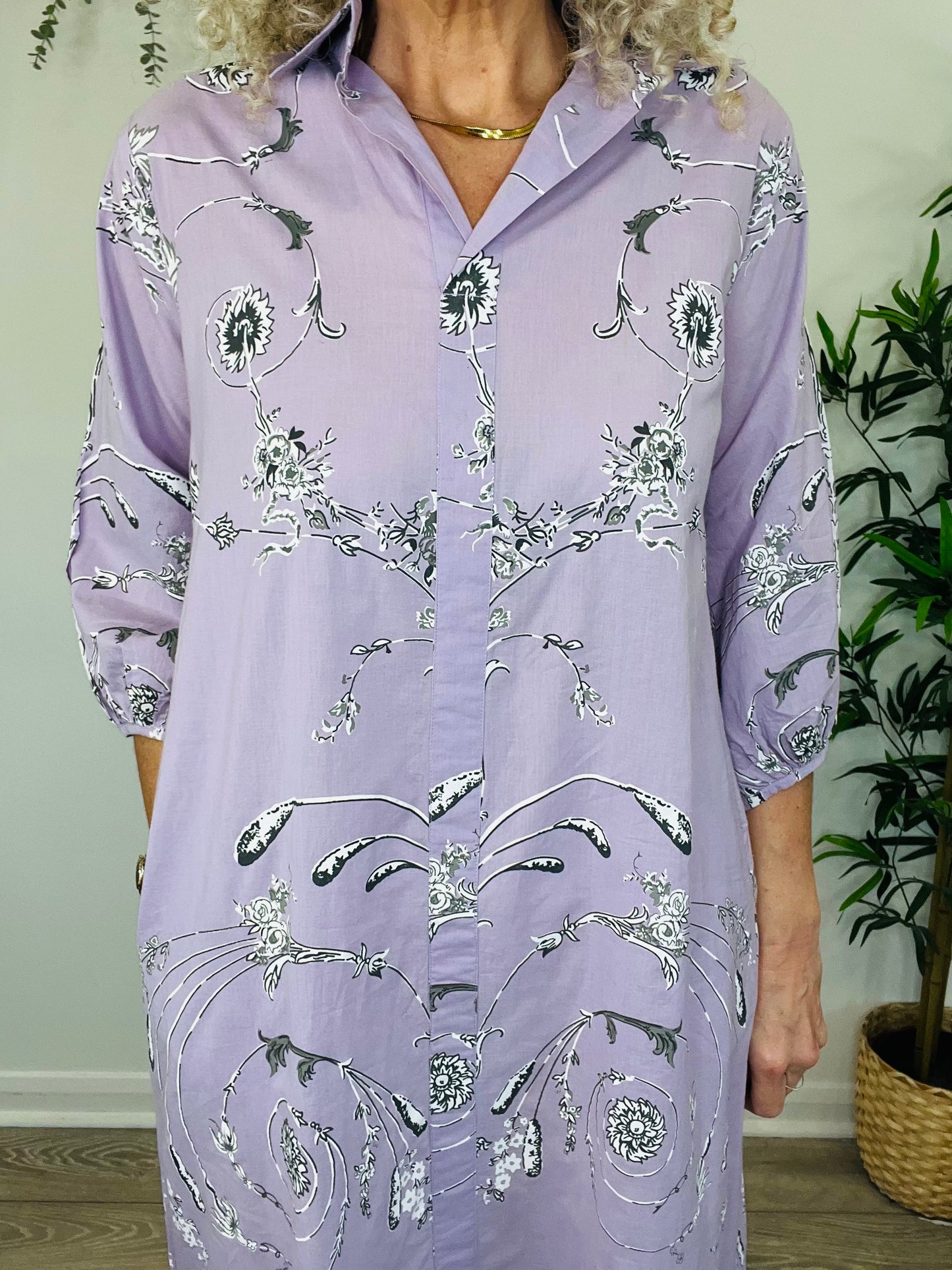 Patterned Shirt Dress - Size S
