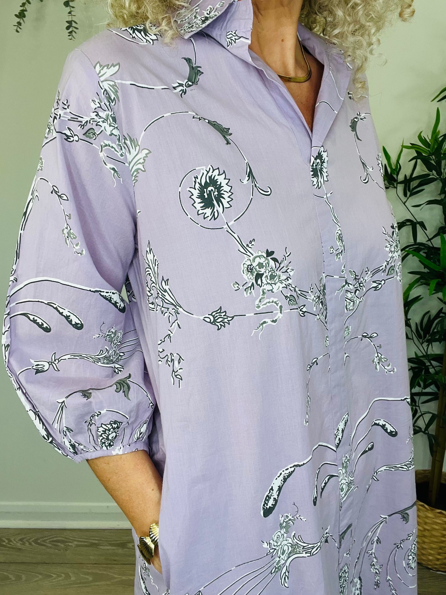 Patterned Shirt Dress - Size S