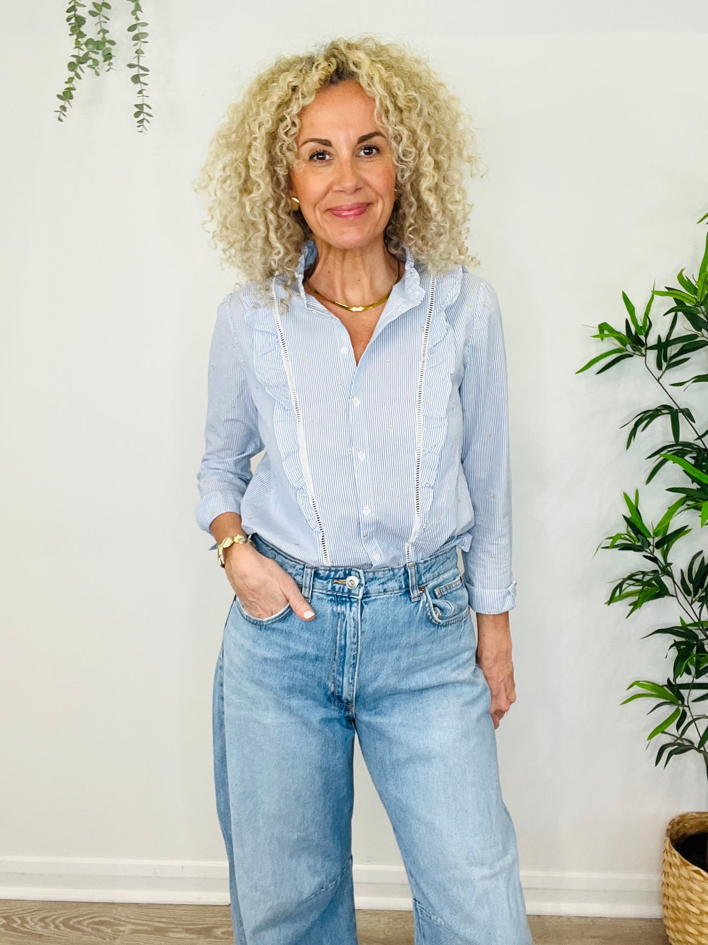 Striped Frill Shirt - Size 40