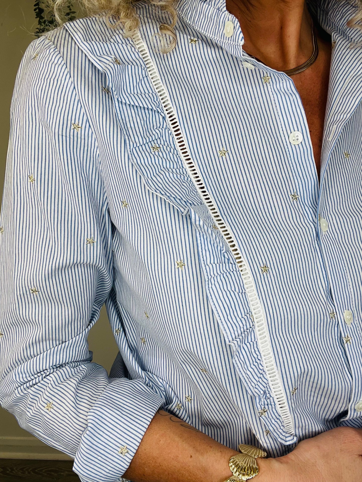 Striped Frill Shirt - Size 40