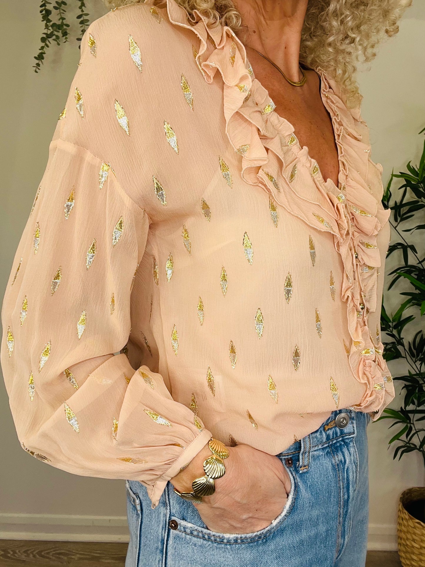 Metallic Patterned Blouse - Size 36