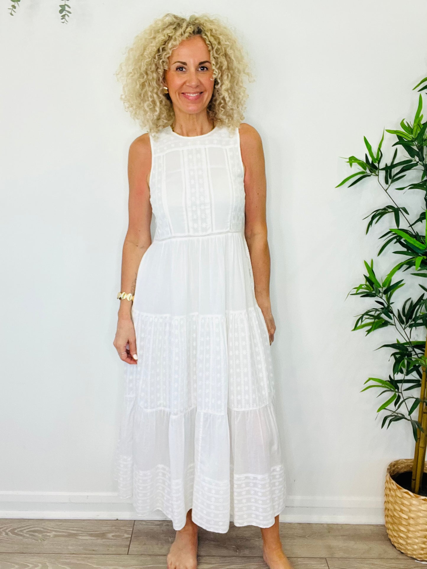 Sleeveless Embroidered Dress - Size 10