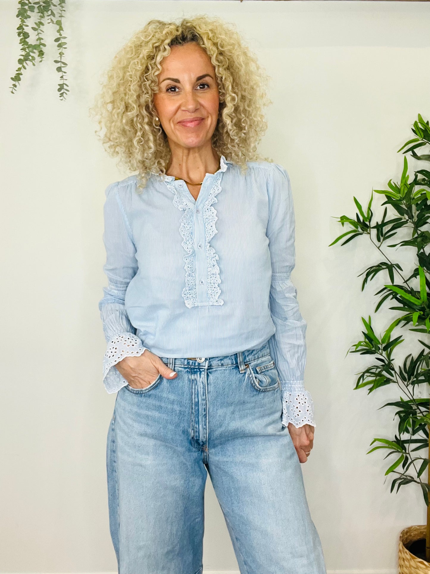 Striped Frill Blouse - Size 8
