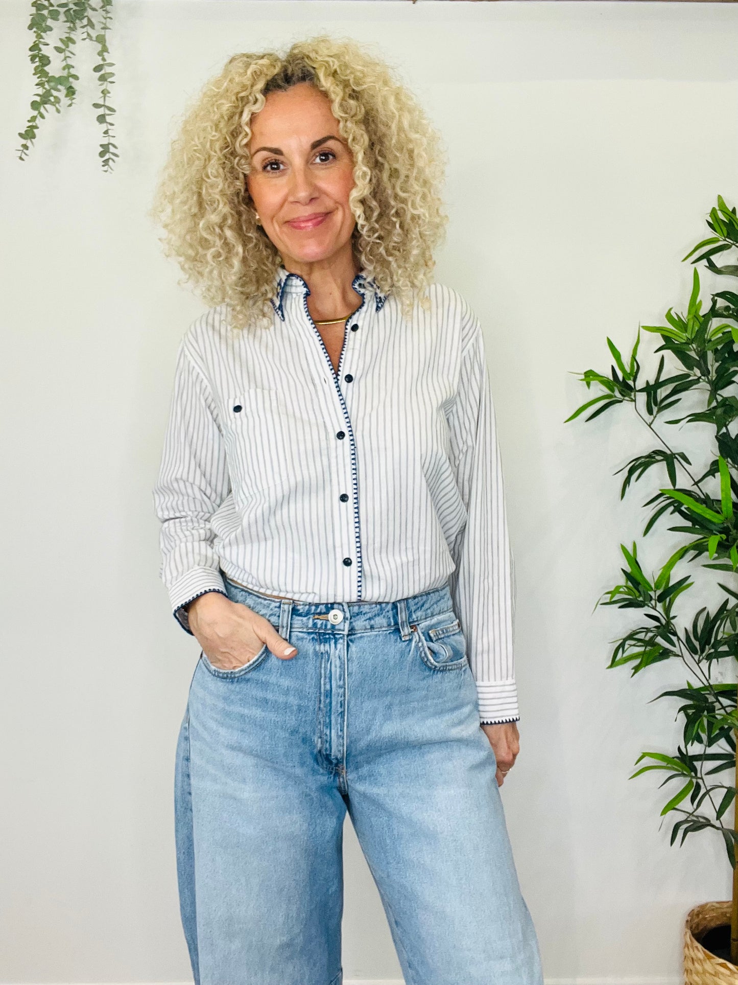 Embroidered Striped Shirt - Size S