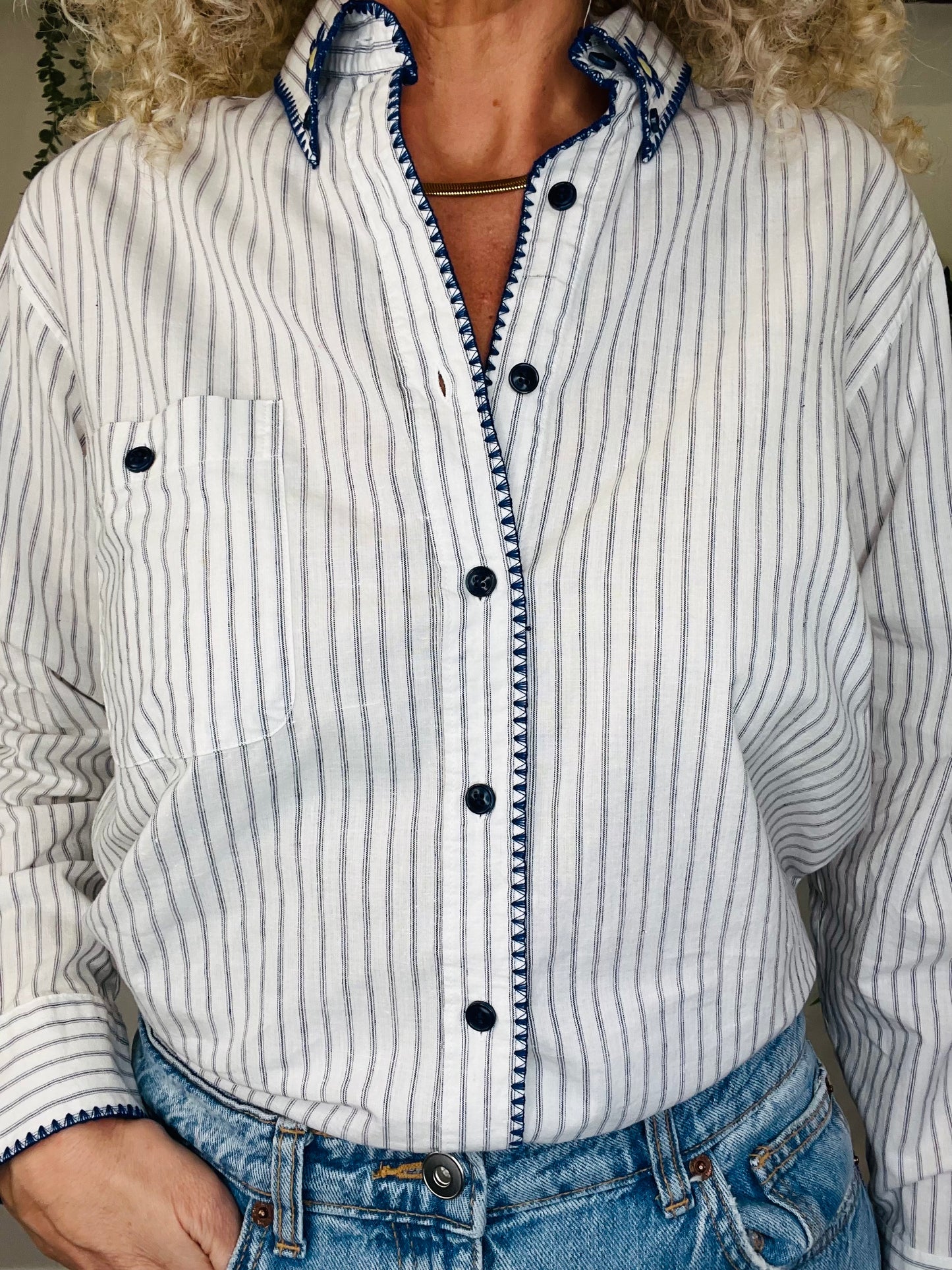 Embroidered Striped Shirt - Size S