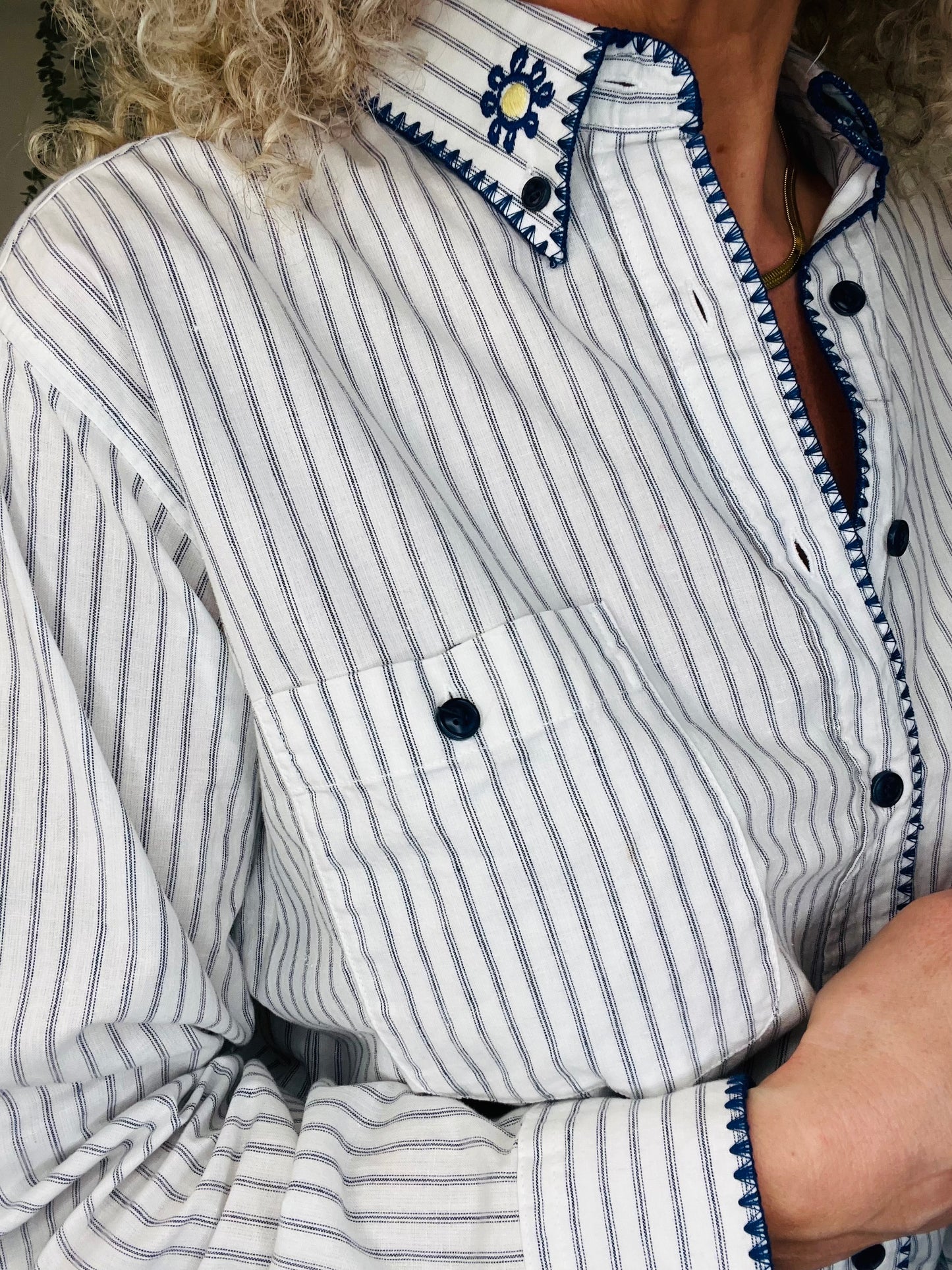 Embroidered Striped Shirt - Size S
