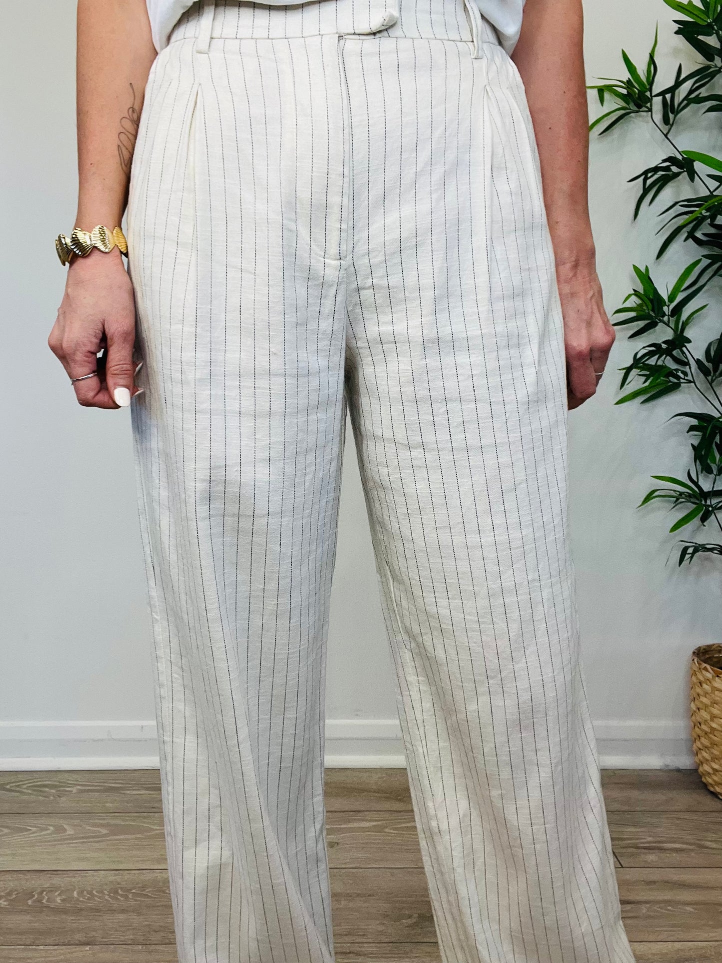 Striped Linen Trousers - Size 8