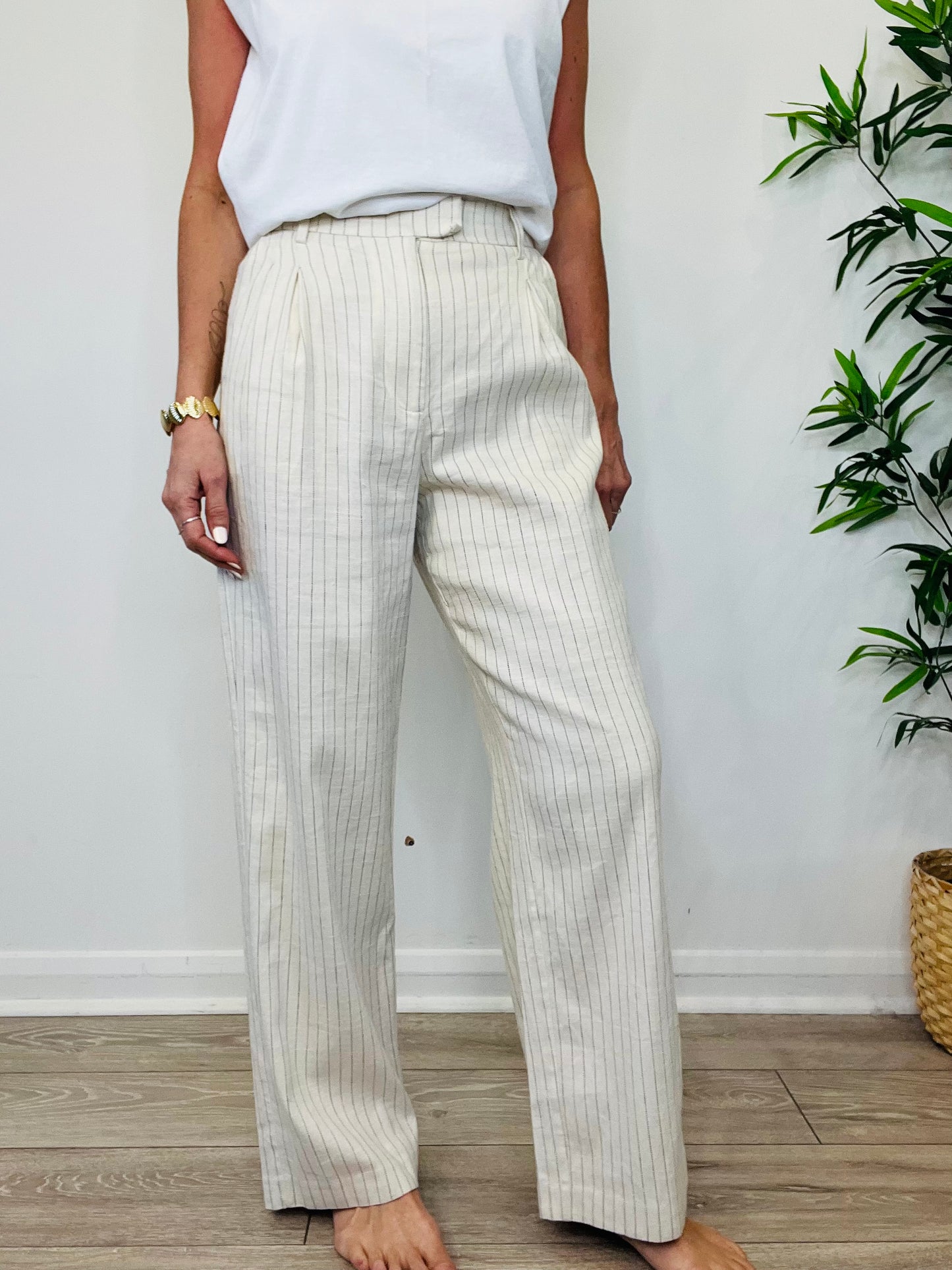 Striped Linen Trousers - Size 8