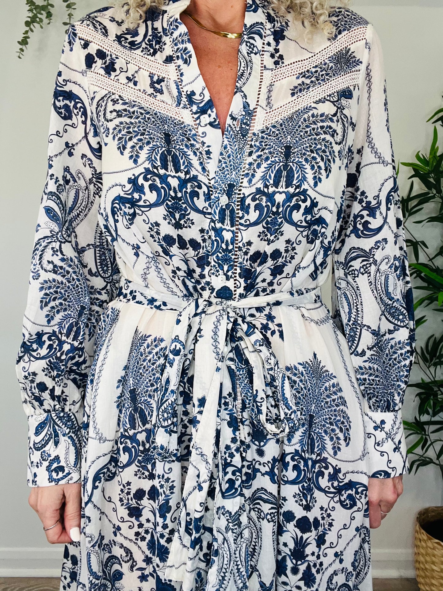 Patterned Shirt Dress - Size S
