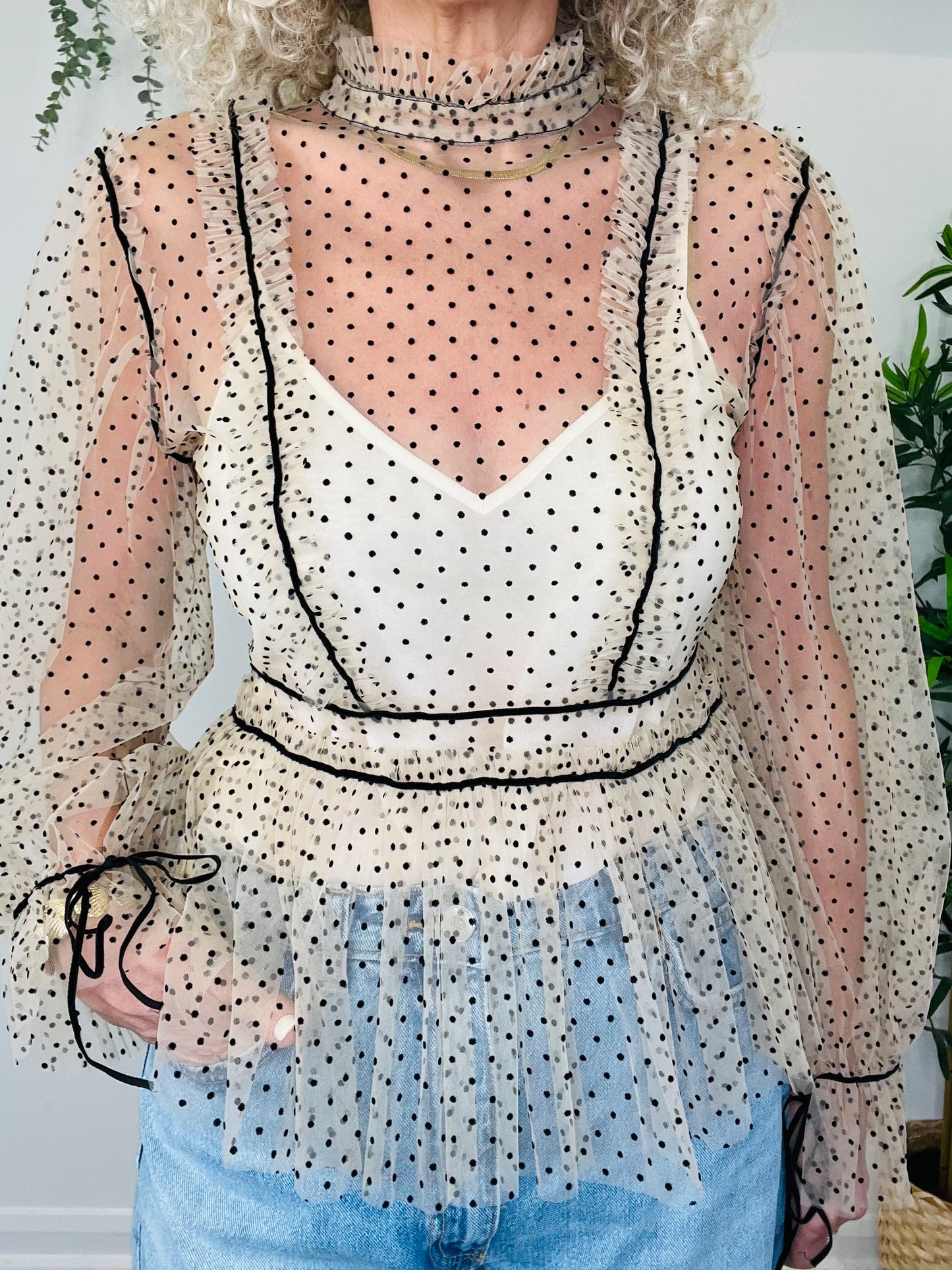 Polka Dot Mesh Top - Size M