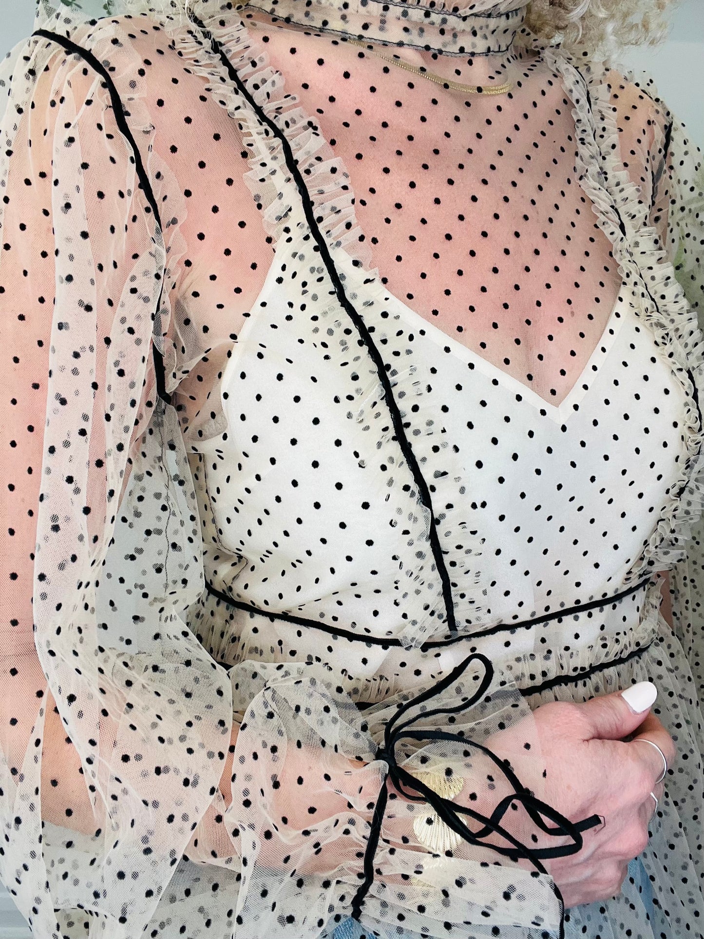 Polka Dot Mesh Top - Size M