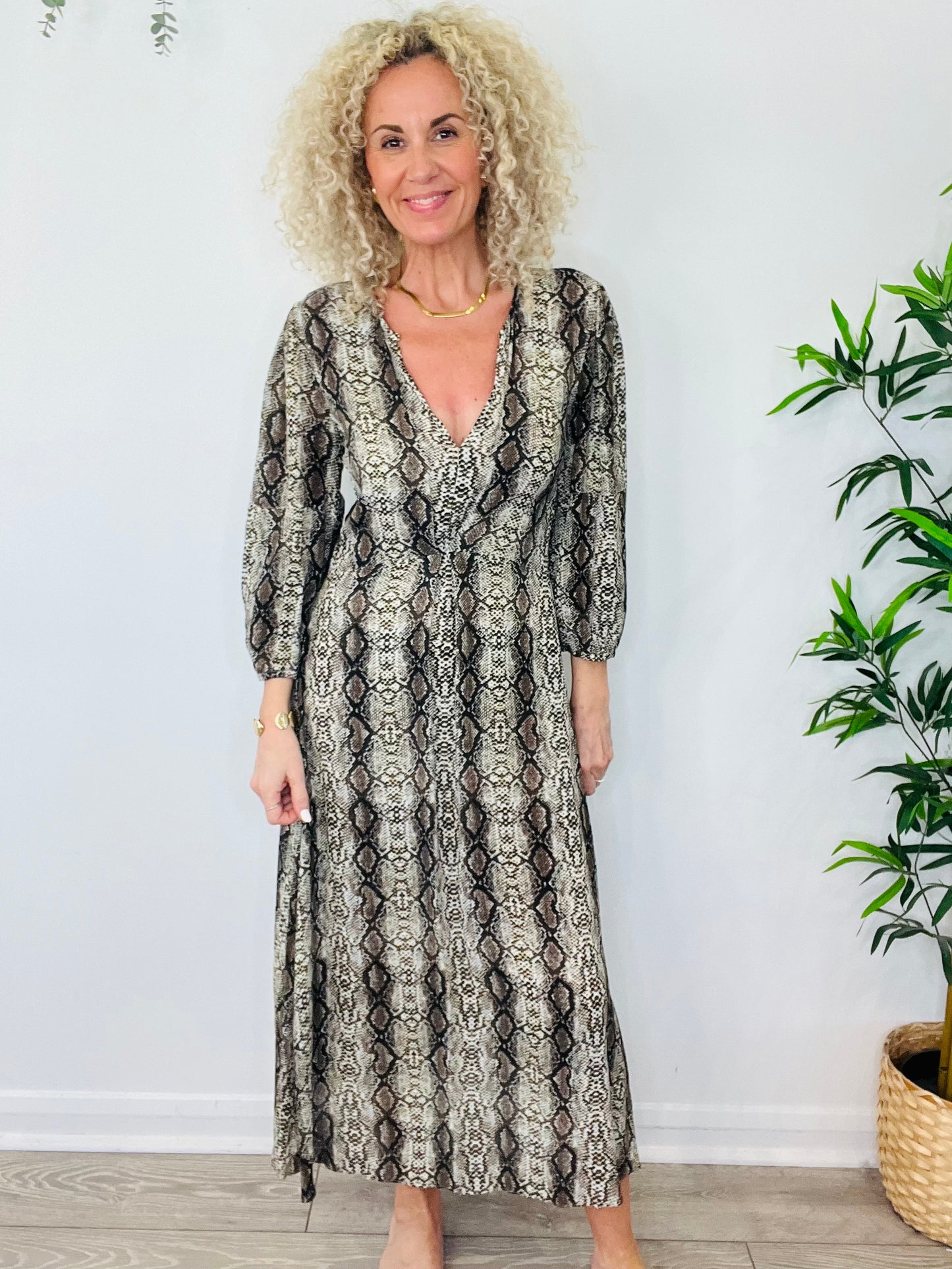 Snakeskin Print Dress - Size 36