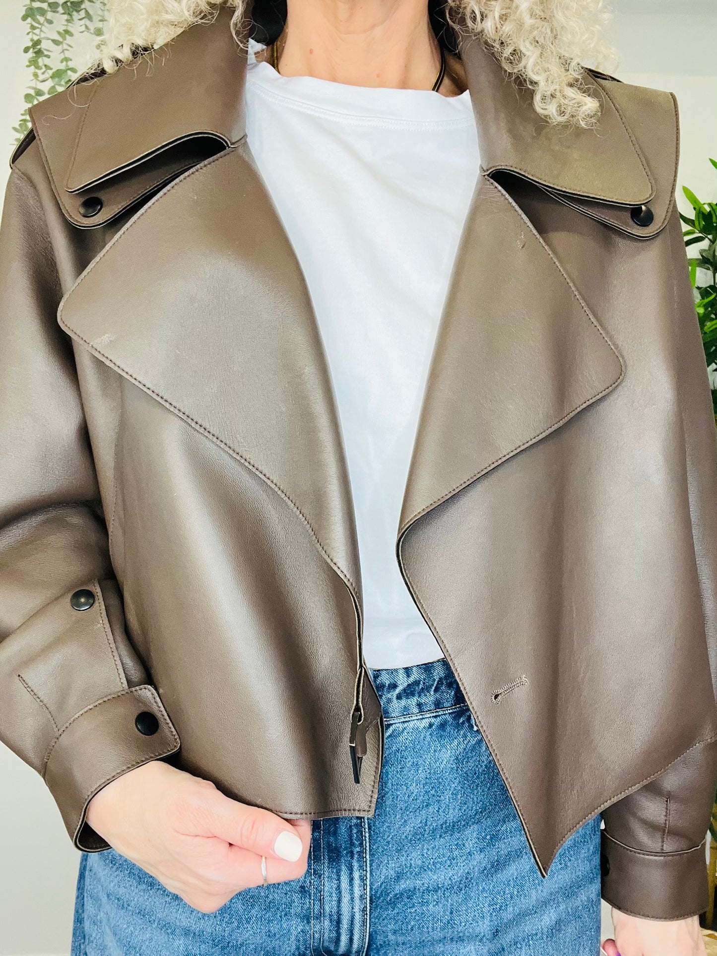 Cropped Leather Jacket - Size M