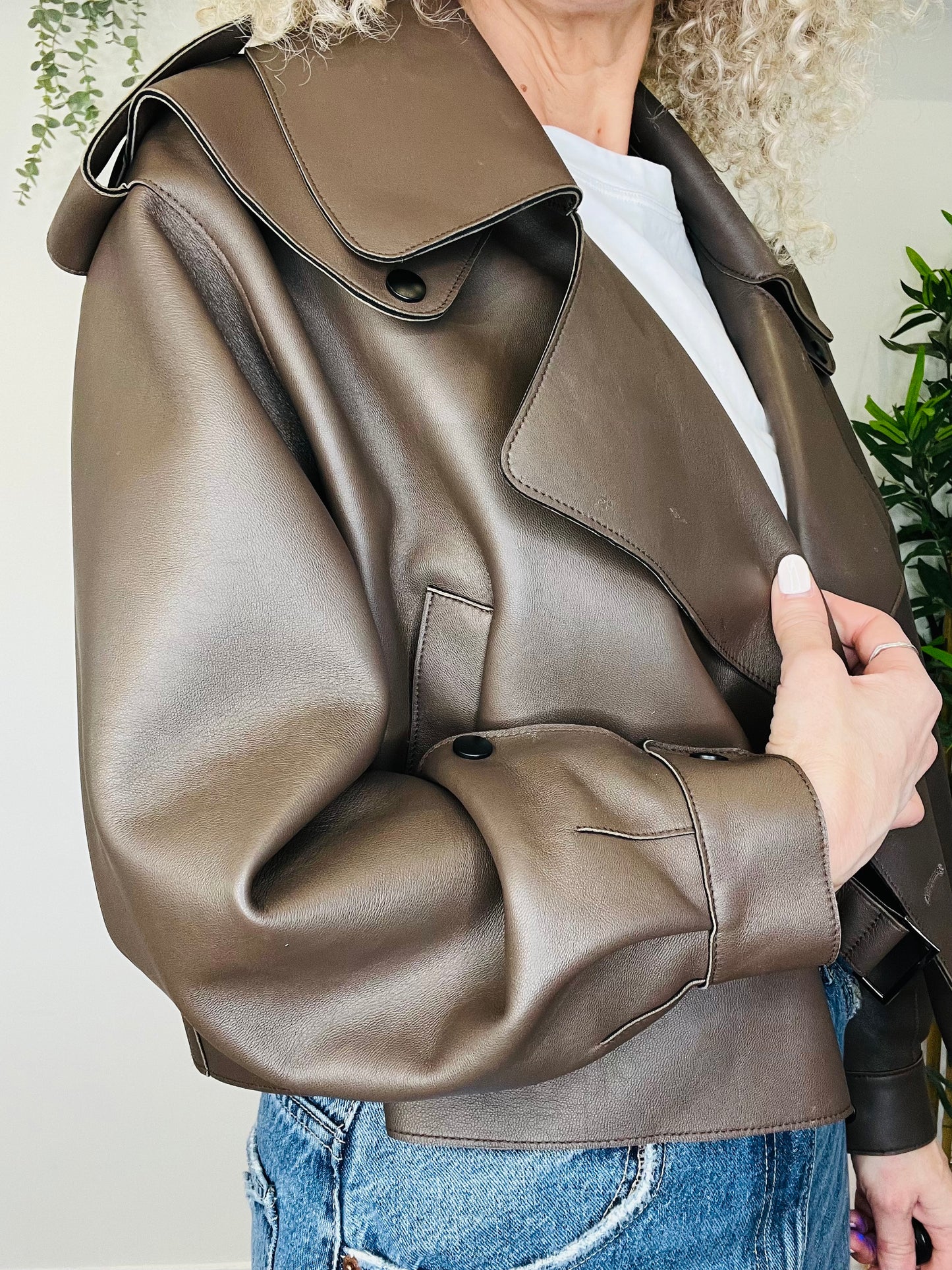 Cropped Leather Jacket - Size M