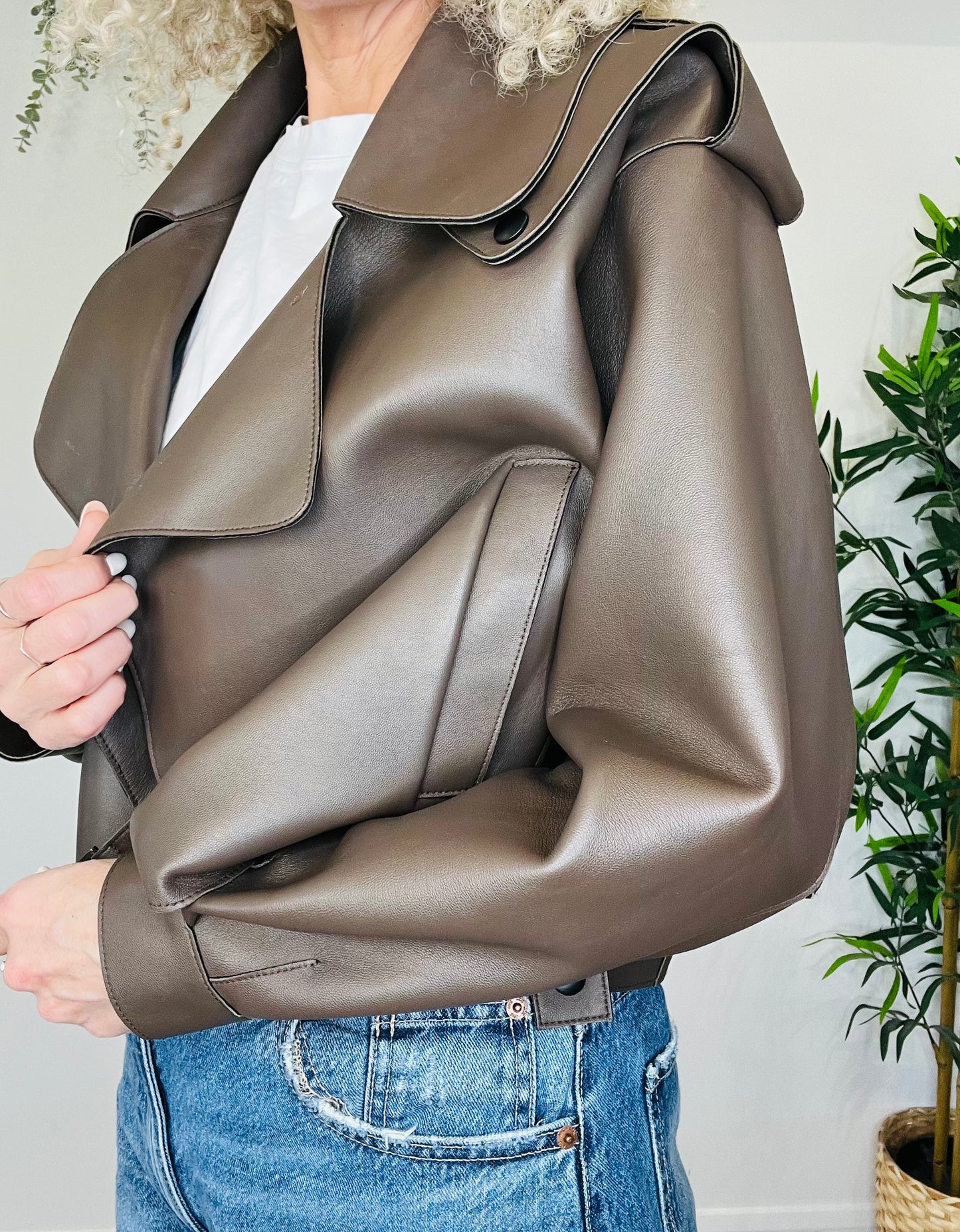 Cropped Leather Jacket - Size M