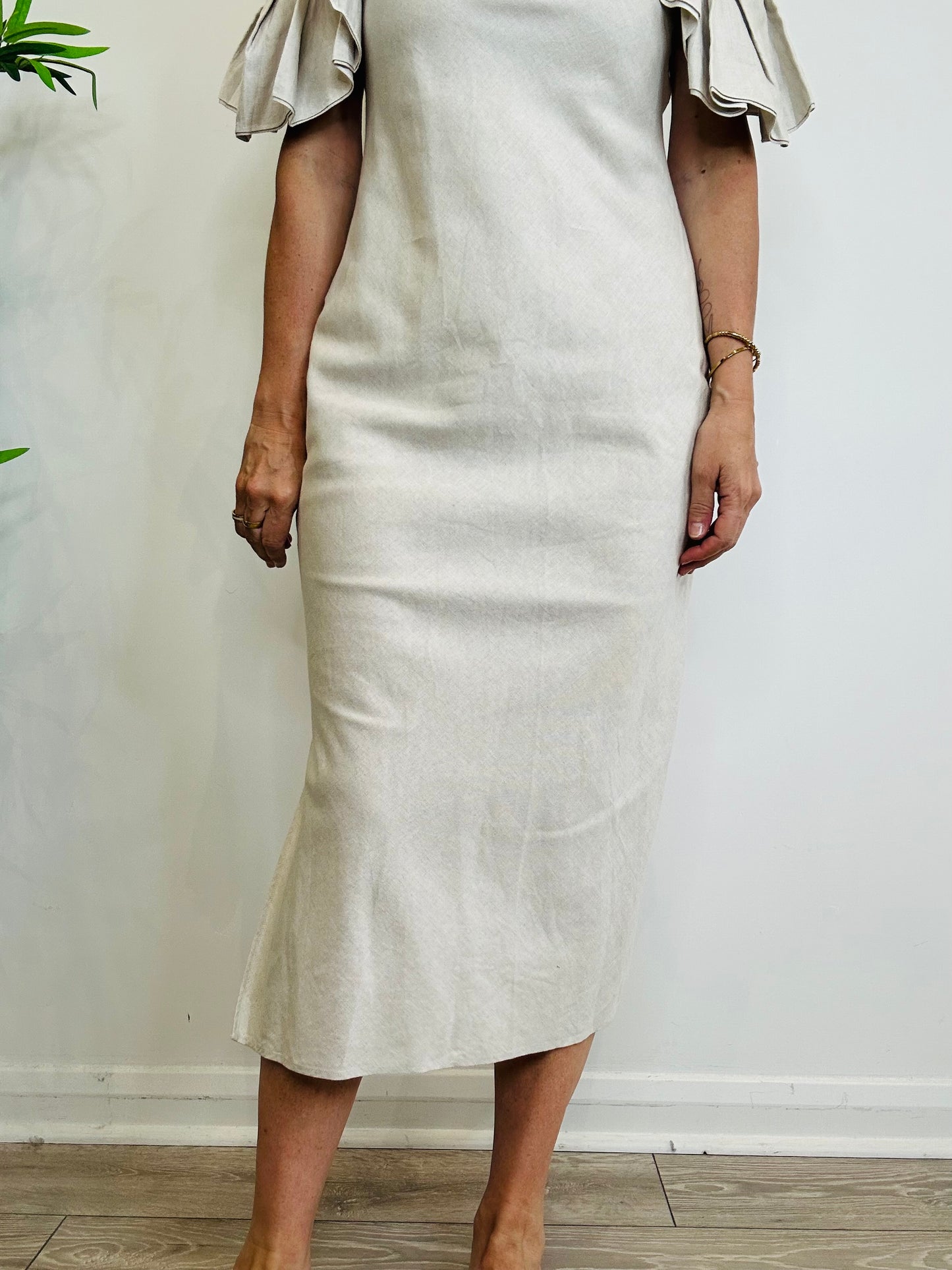 Linen Cold Shoulder Dress - Size 42