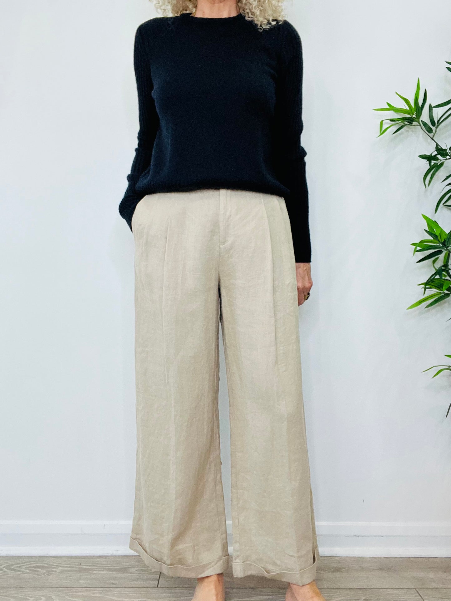 Linen Wide Leg Trousers - Size 0