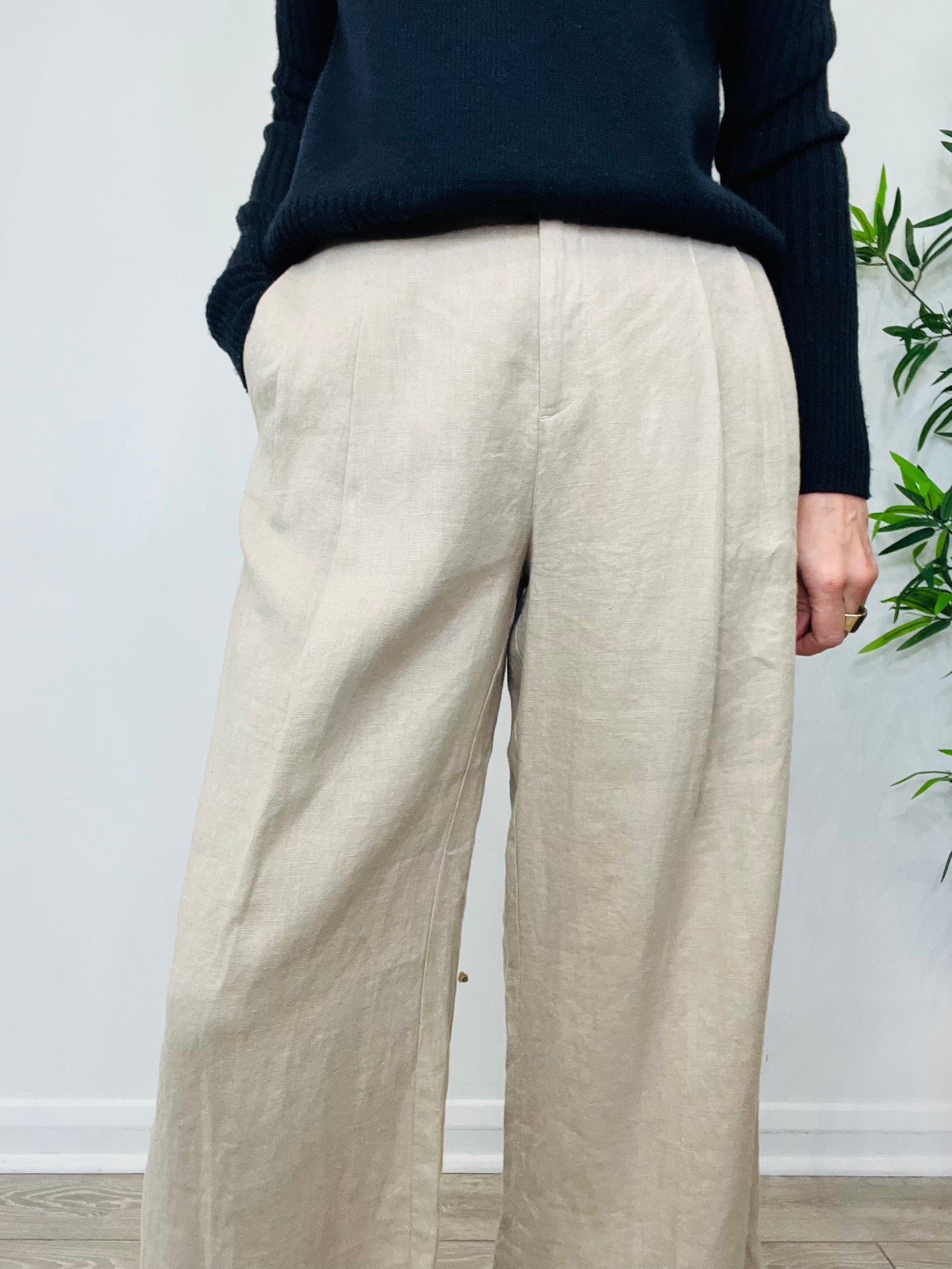 Linen Wide Leg Trousers - Size 0