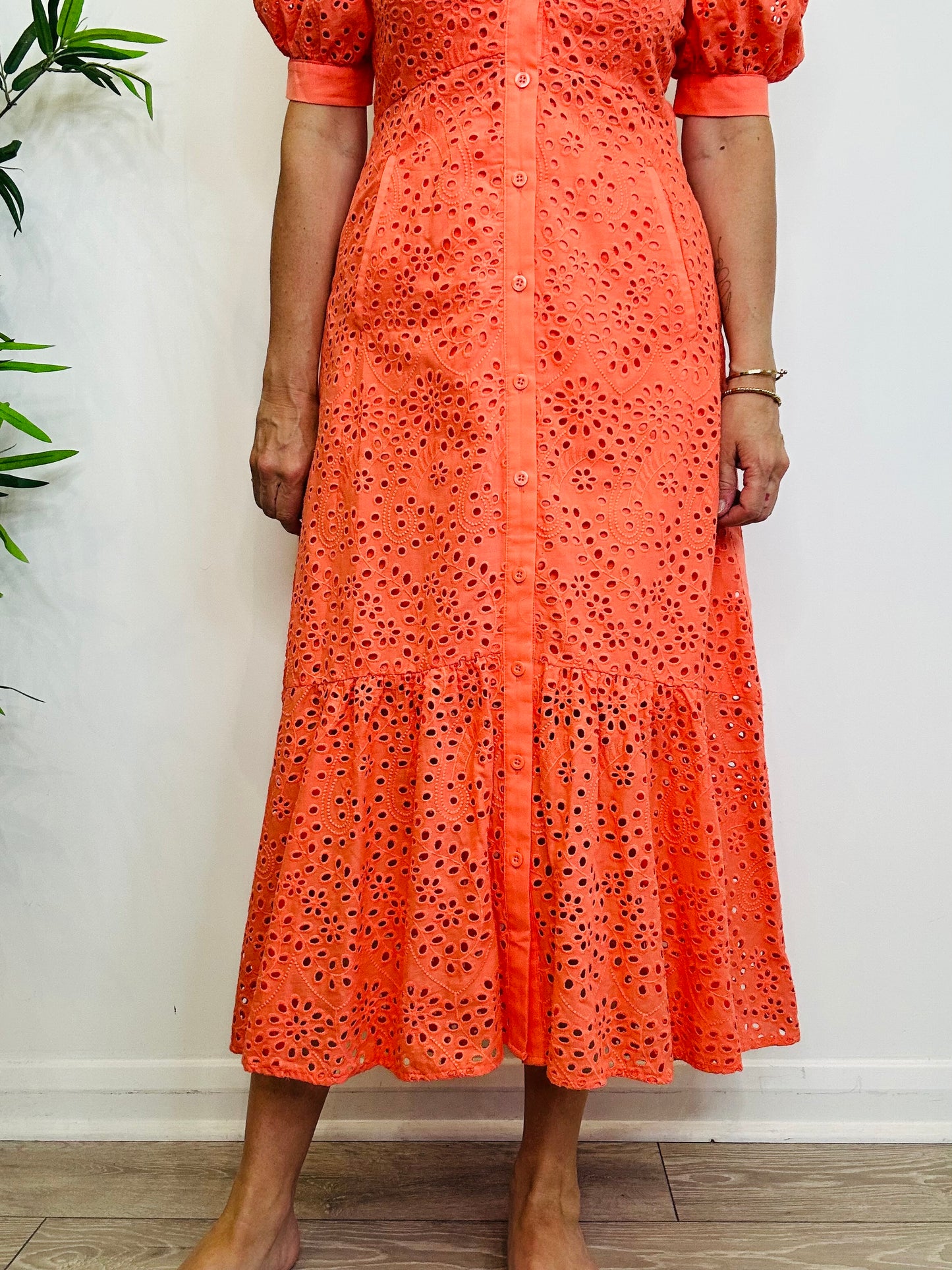 Broderie Button Front Dress - Size 12