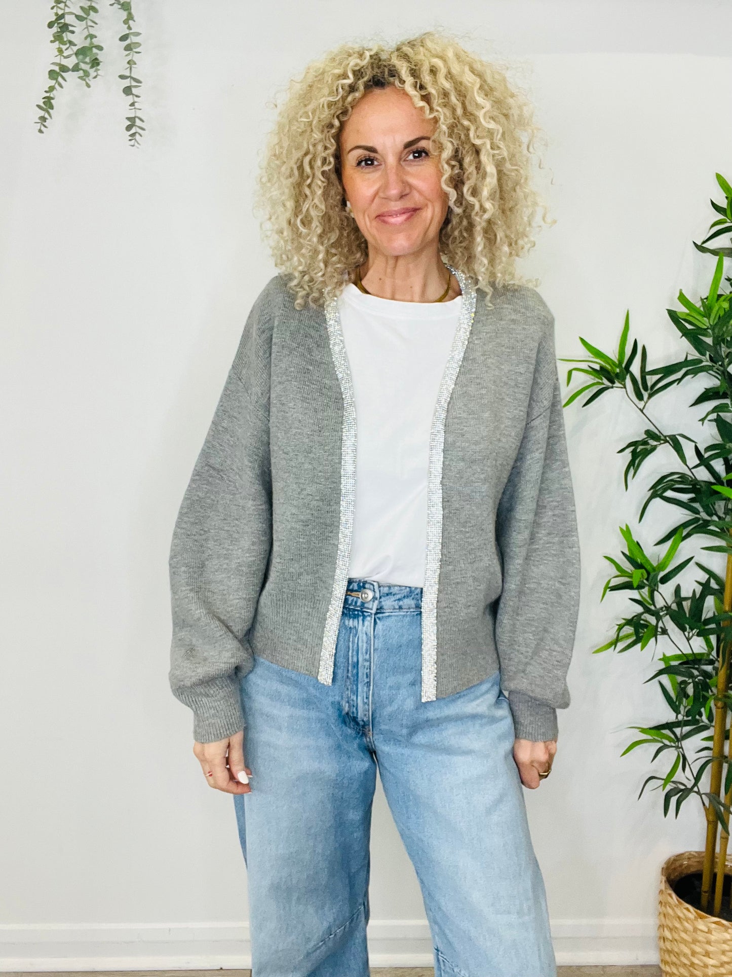 Diamante Trim Cardigan - O/S