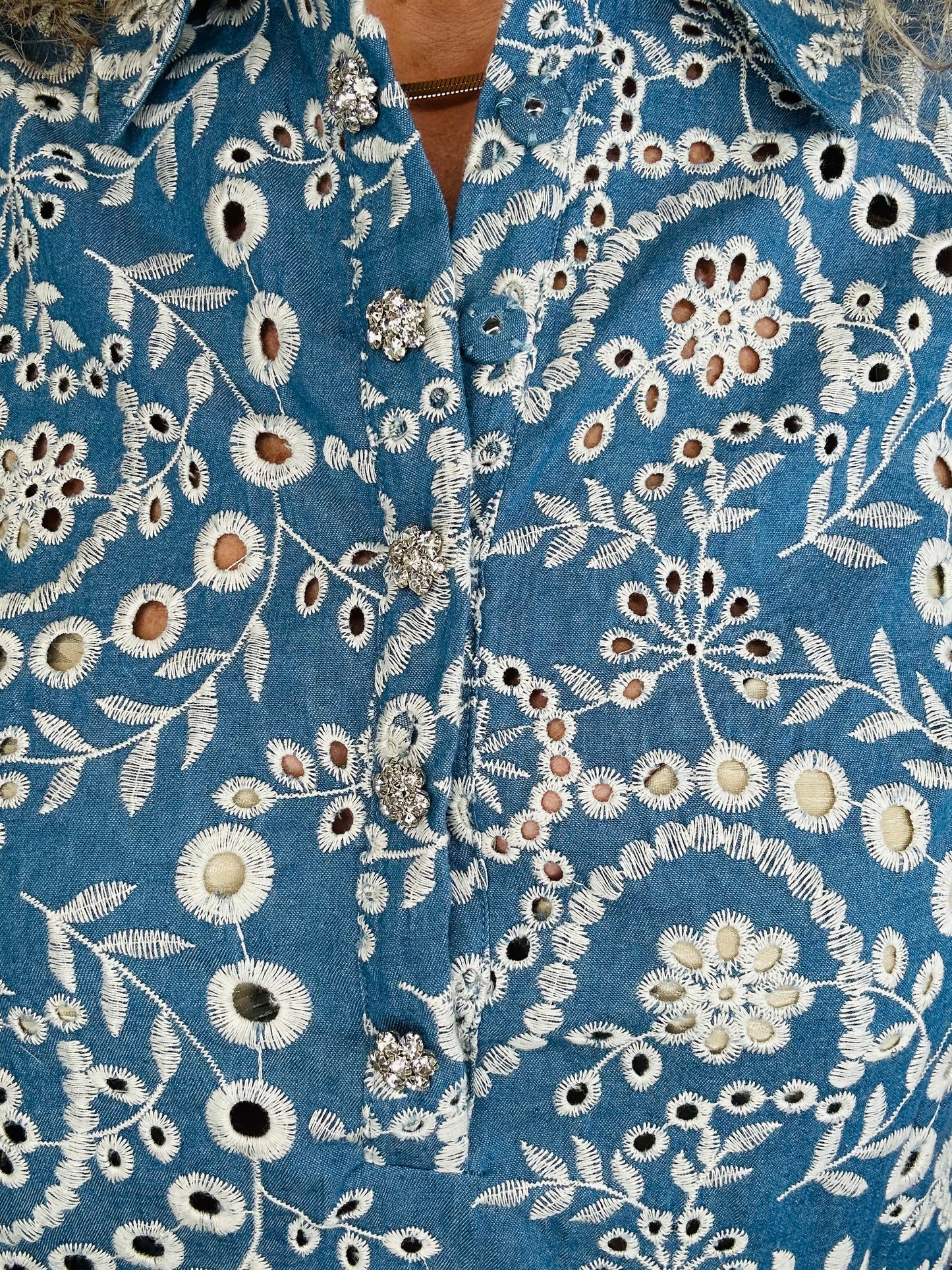 Broderie Denim Blouse - Size XS