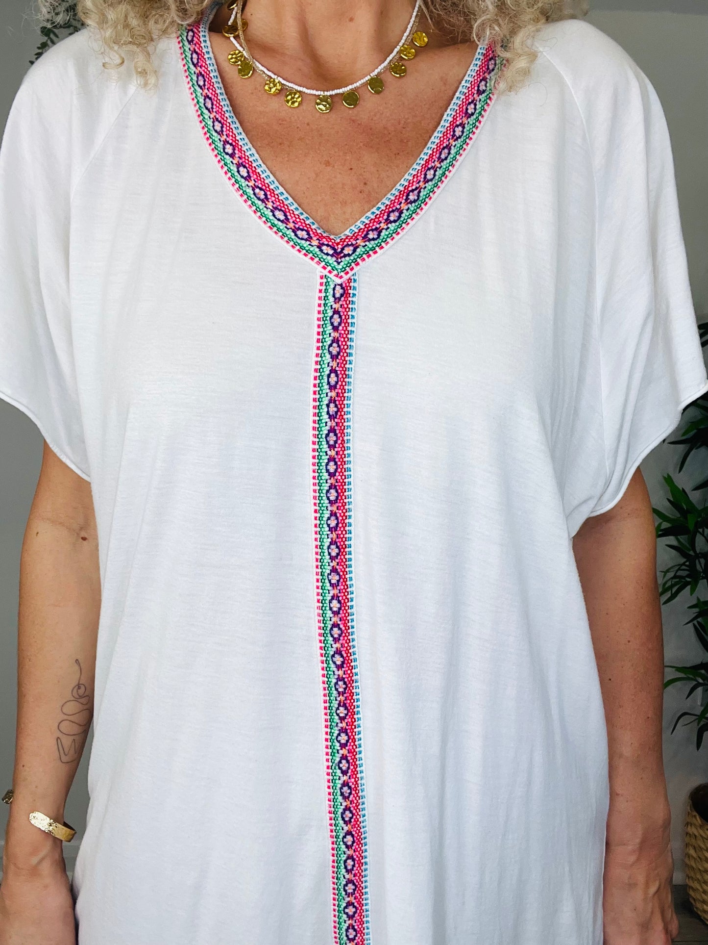 Embroidered T-Shirt Dress - Size S