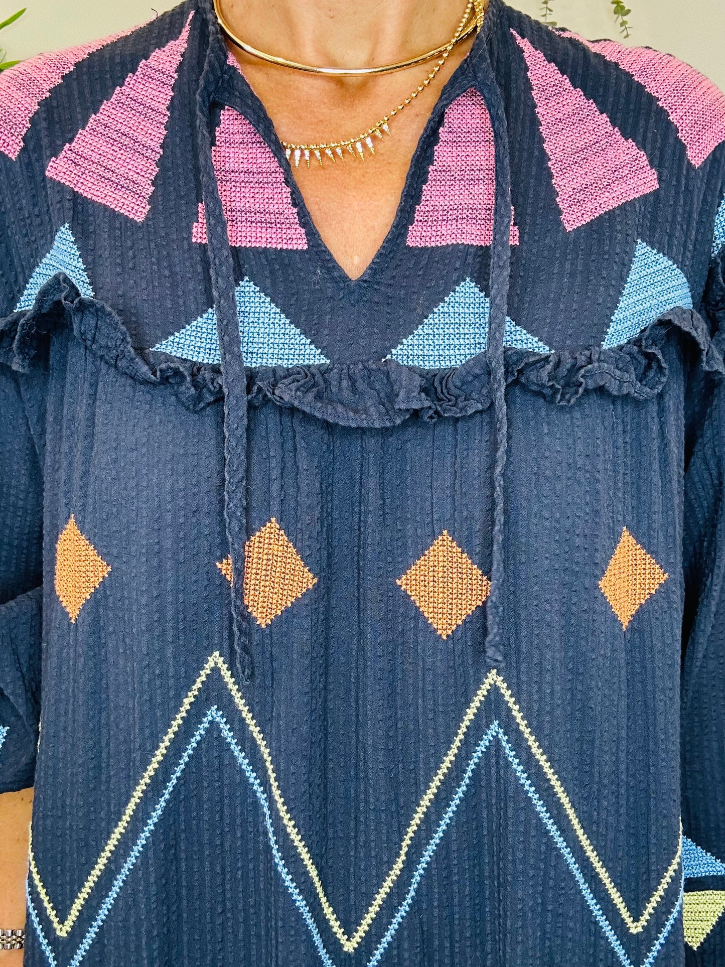 Embroidered Tiered Dress - Size 38