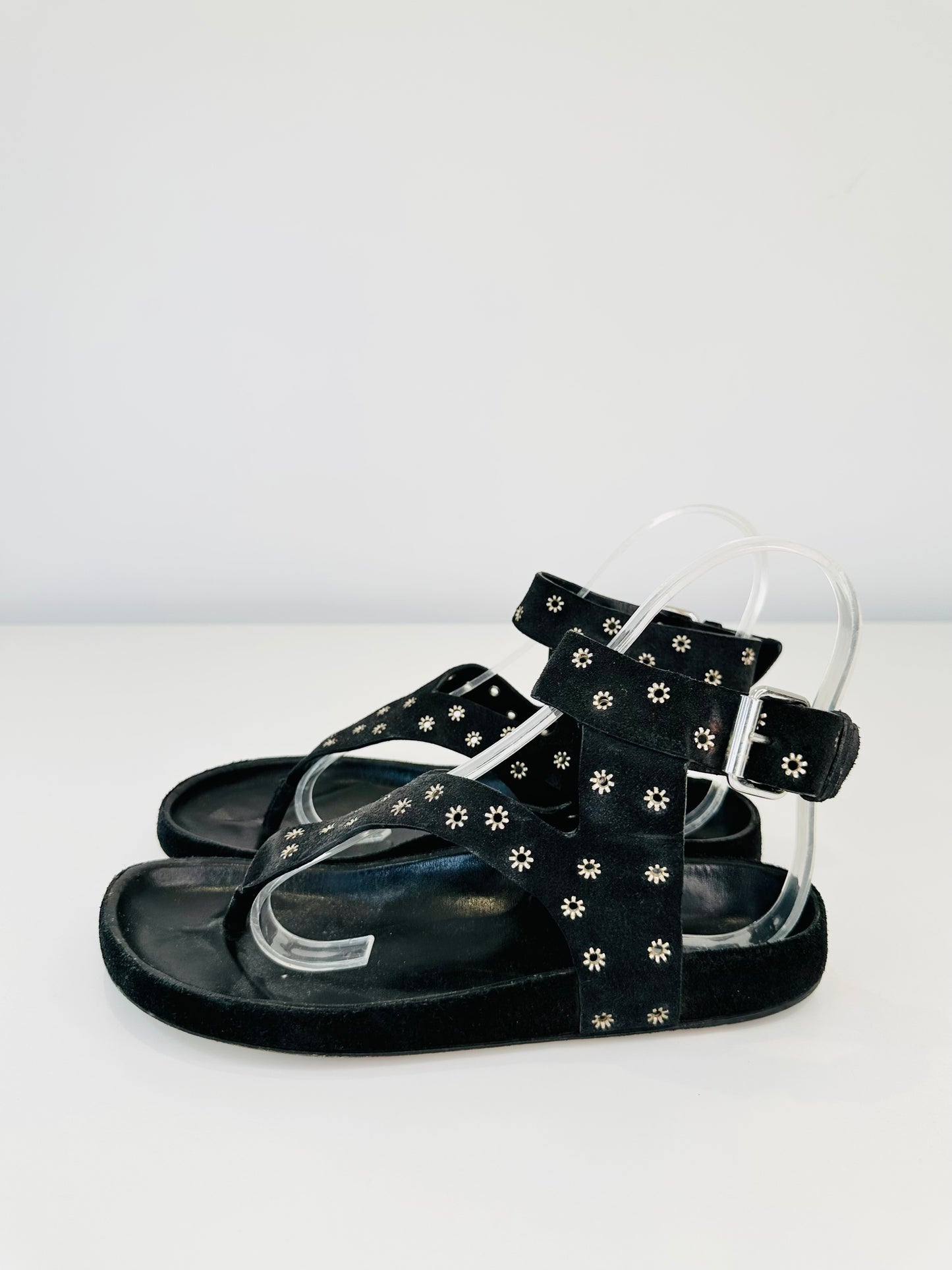 Suede Eyelet Sandals - Size 40