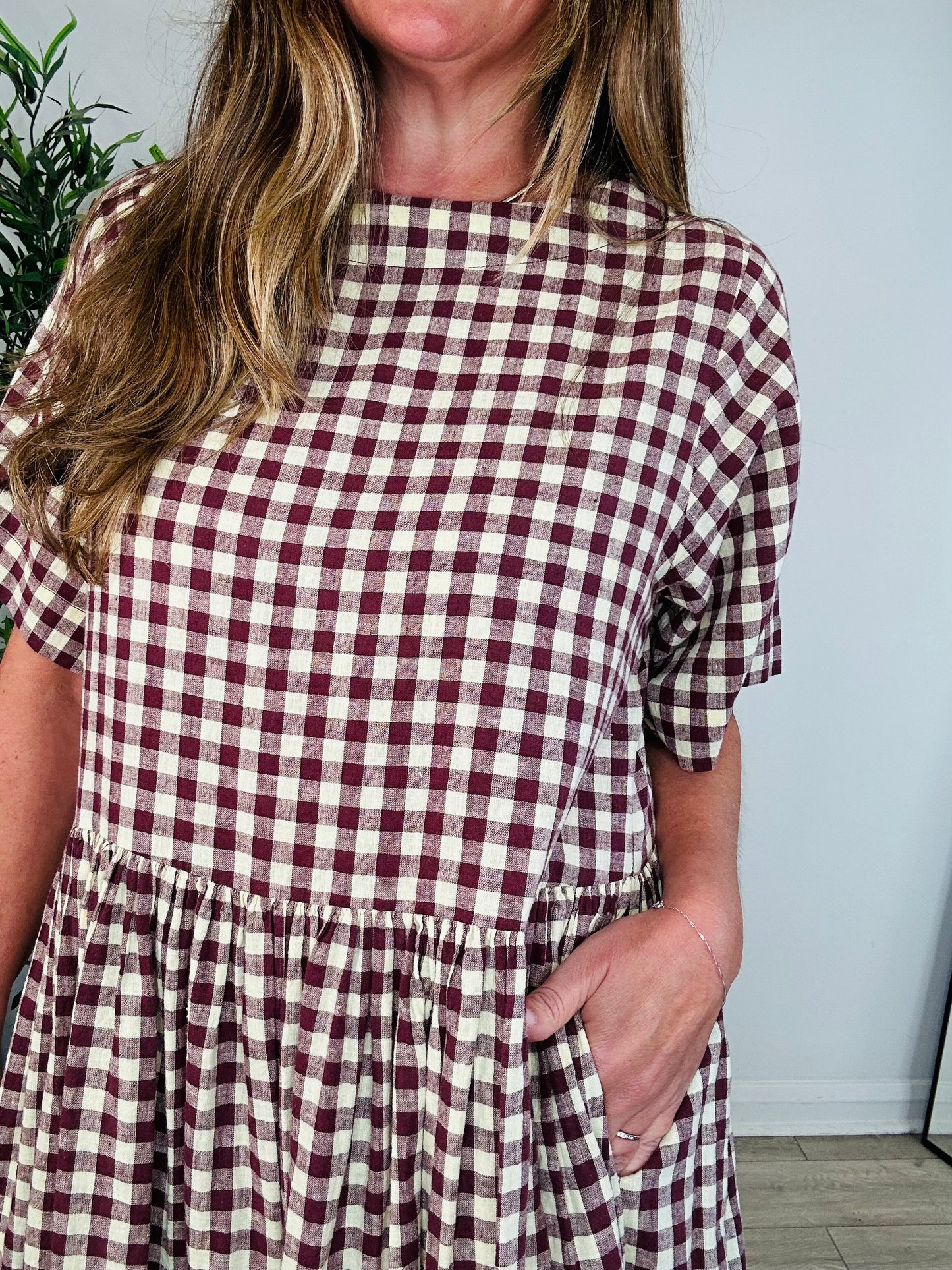 Cotton Check Dress - Size XXS