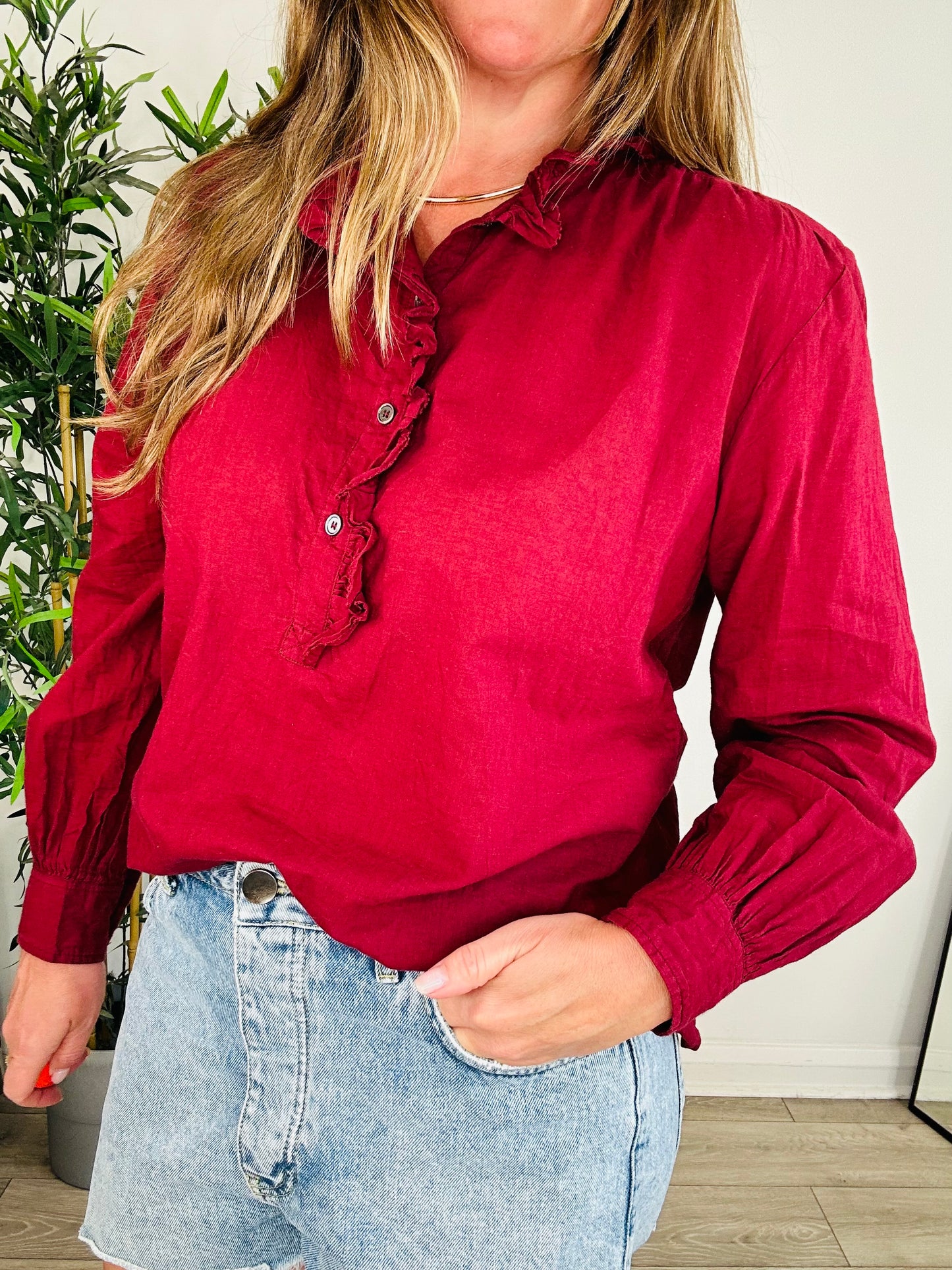 Cotton Frill Blouse - Size 38